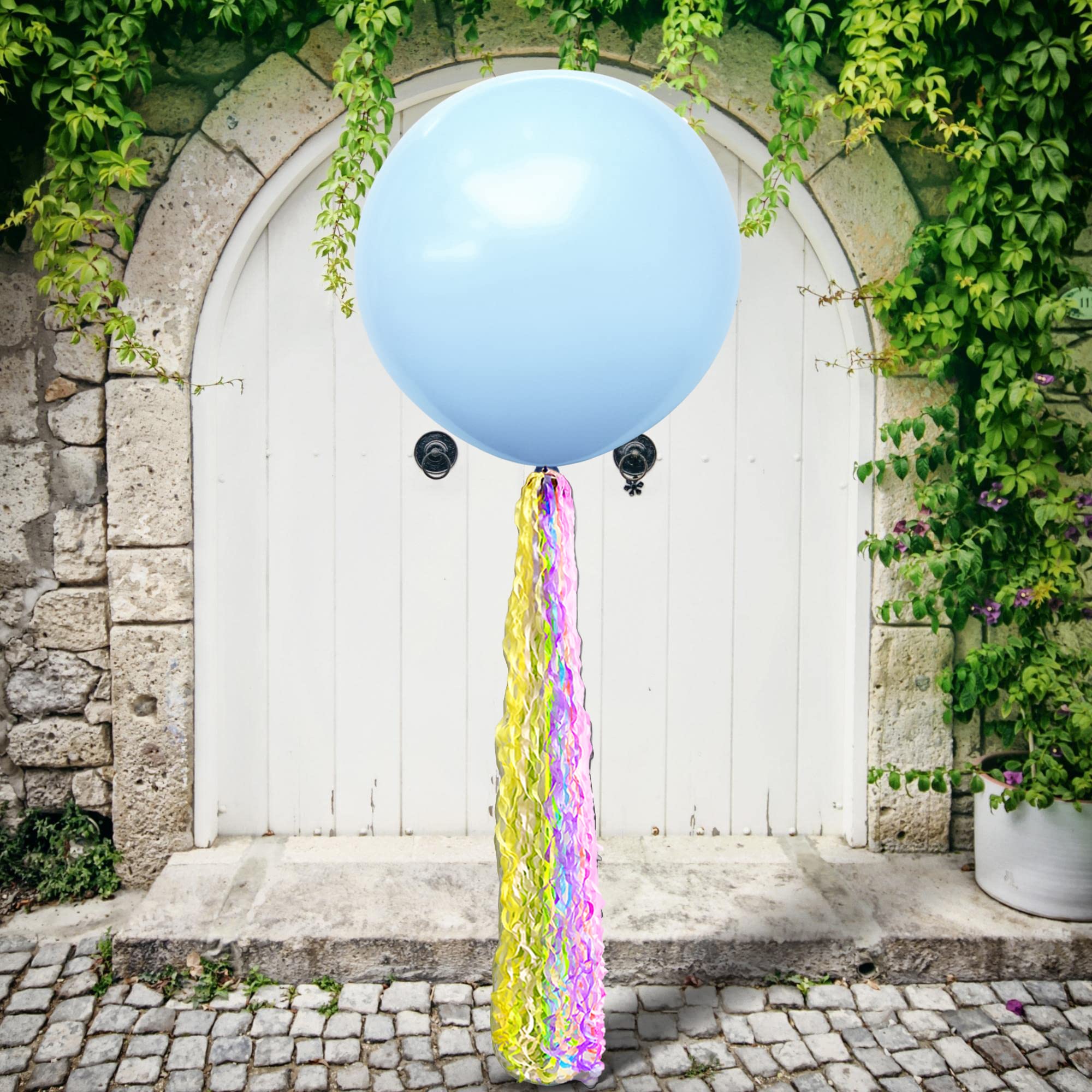 36 Inch Pastel Blue Balloons with Tissue Paper Tassels - Unicorn Party Decor, Birthday Party Supplies for Girls & Women - Perfect for Baby Showers, Bridal Showers, and Gender Reveal Parties