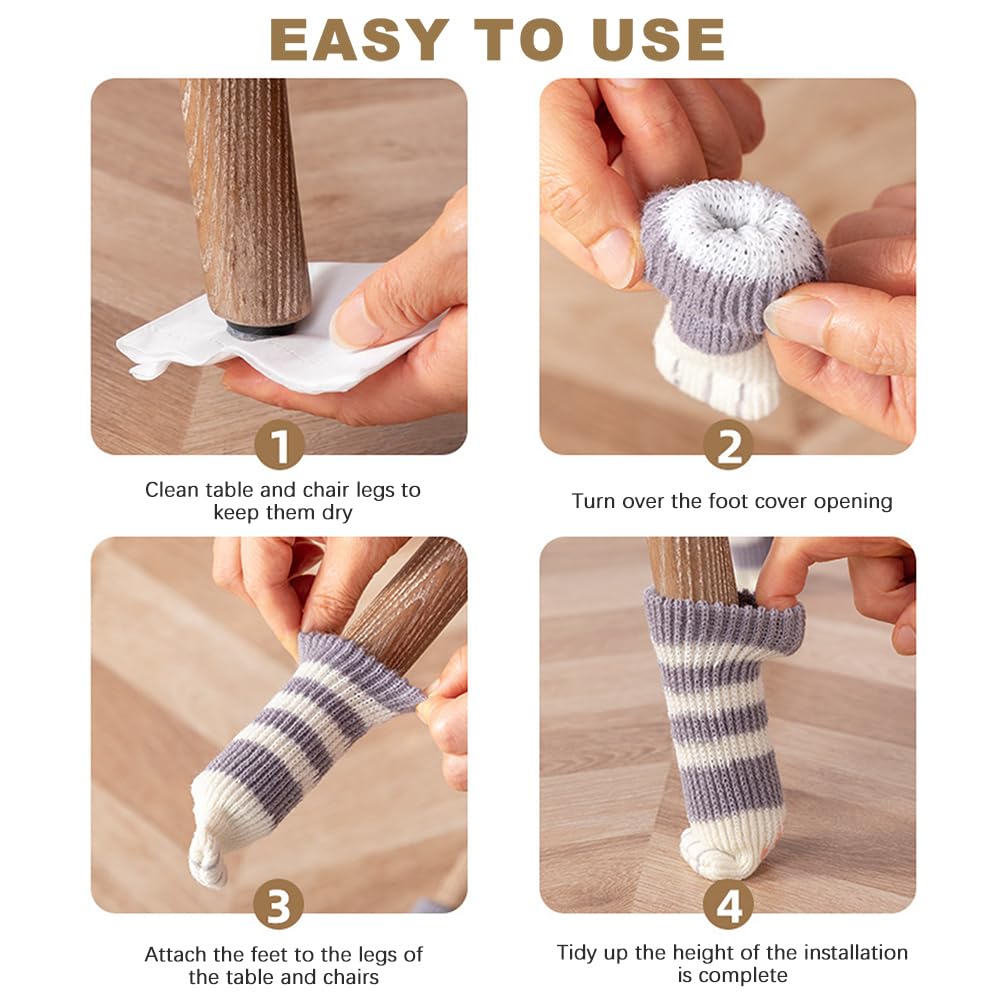 16-Piece Chair Socks & Table Leg Protectors - Anti-Scratch, Noise-Reducing Elastic Fabric Pads for Desk, Sofa, Bed, Wardrobe & Cat Furniture - Perfect for Hardwood Floors & Pet-Friendly Homes