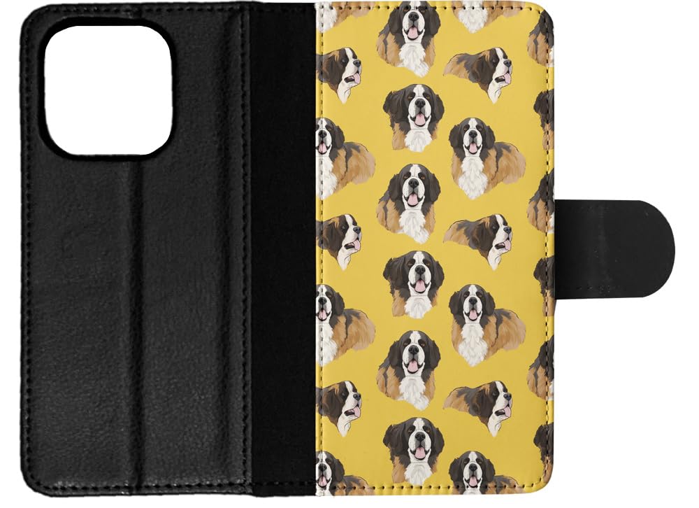 **Stylish Saint Bernard Puppy Faux Leather Flip Wallet Case for Apple iPhone 14 Pro – Perfect for Pet Lovers & Daily Use**