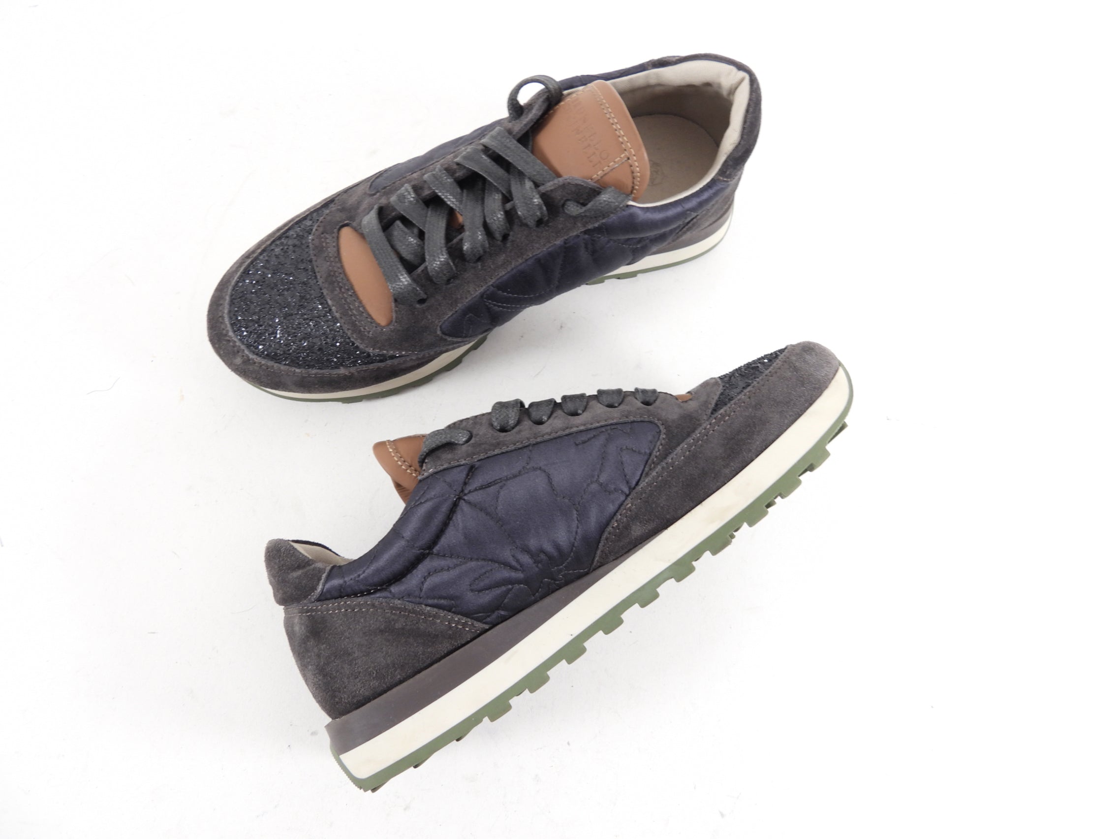 Brunello Cucinelli Grey and Brown Monili Sneakers - Women's Size 38 (US 7.5) - Comfortable Casual Shoes for Walking, Travel & Everyday Wear