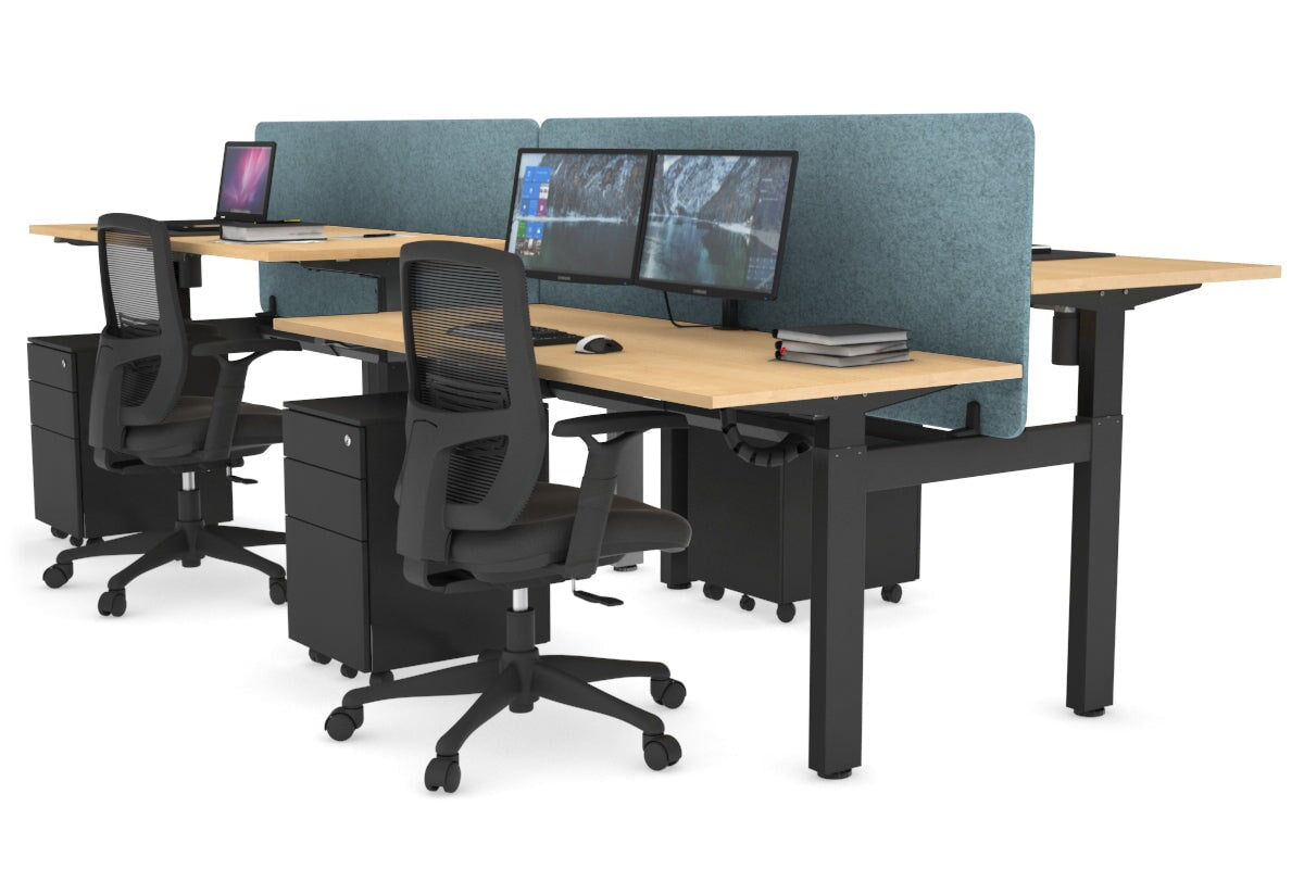 Adjustable 4-Person H Bench Workstation with Black Frame - 1600L x 700W - Perfect for Office, Workshop, or Collaborative Workspaces