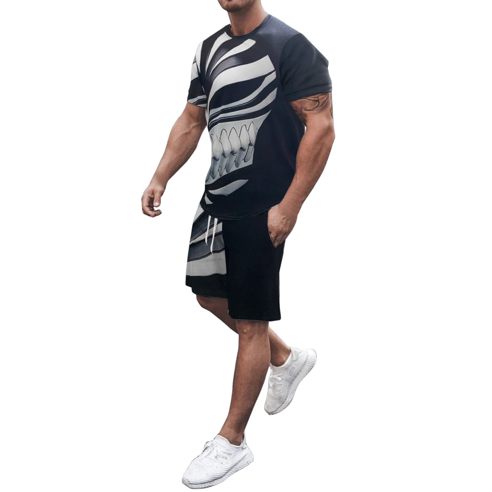 AMTF Men's 2022 2-Piece Sweatsuit Set - Casual Loose Fit Crewneck T-Shirt & Joggers | Activewear Tracksuit for Gym, Lounge & Streetwear