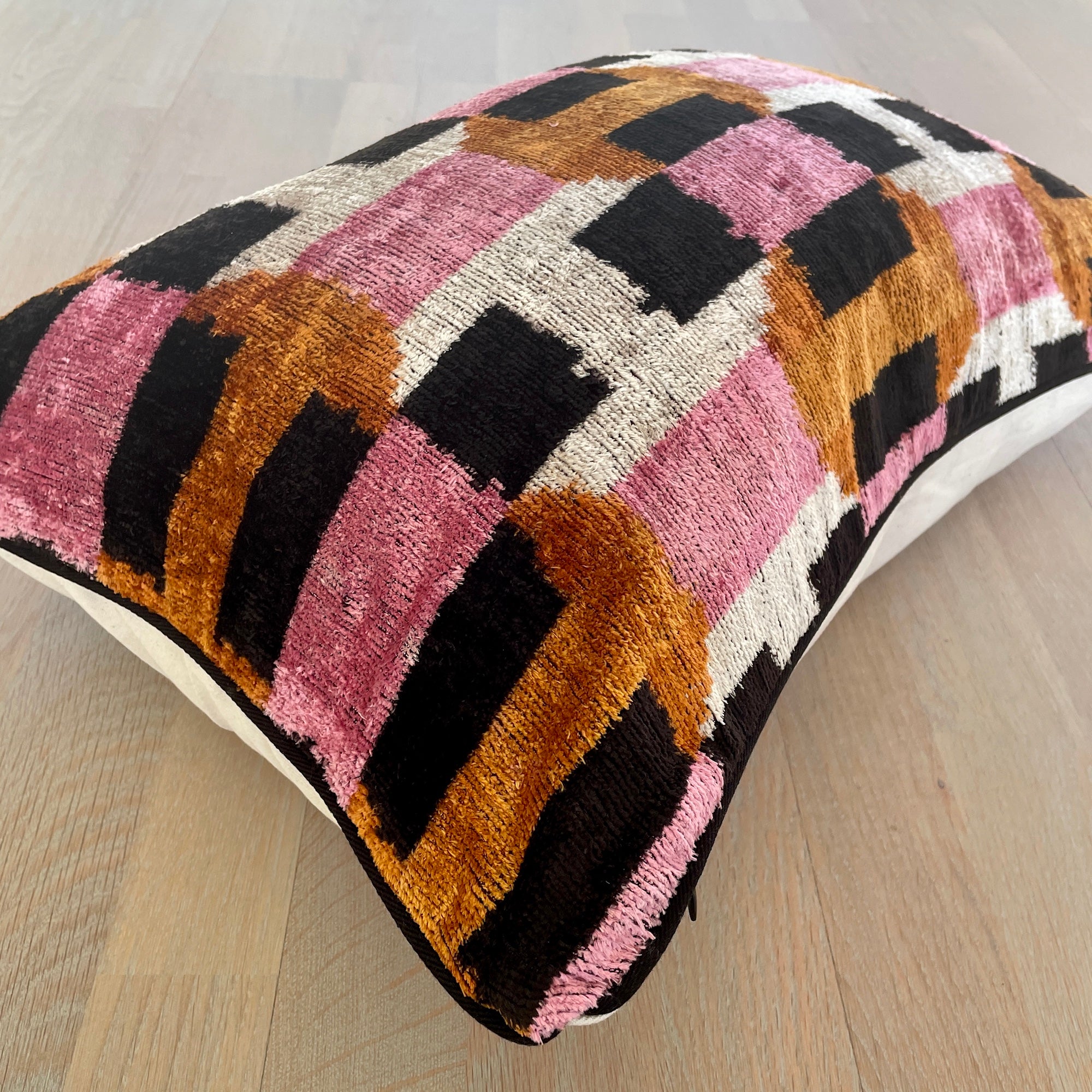 Velvet Ikat Cushion Cover | Soft Decorative Throw Pillow Case for Sofa, Bed & Home Decor - Boho Chic Living Room & Bedroom Accent
