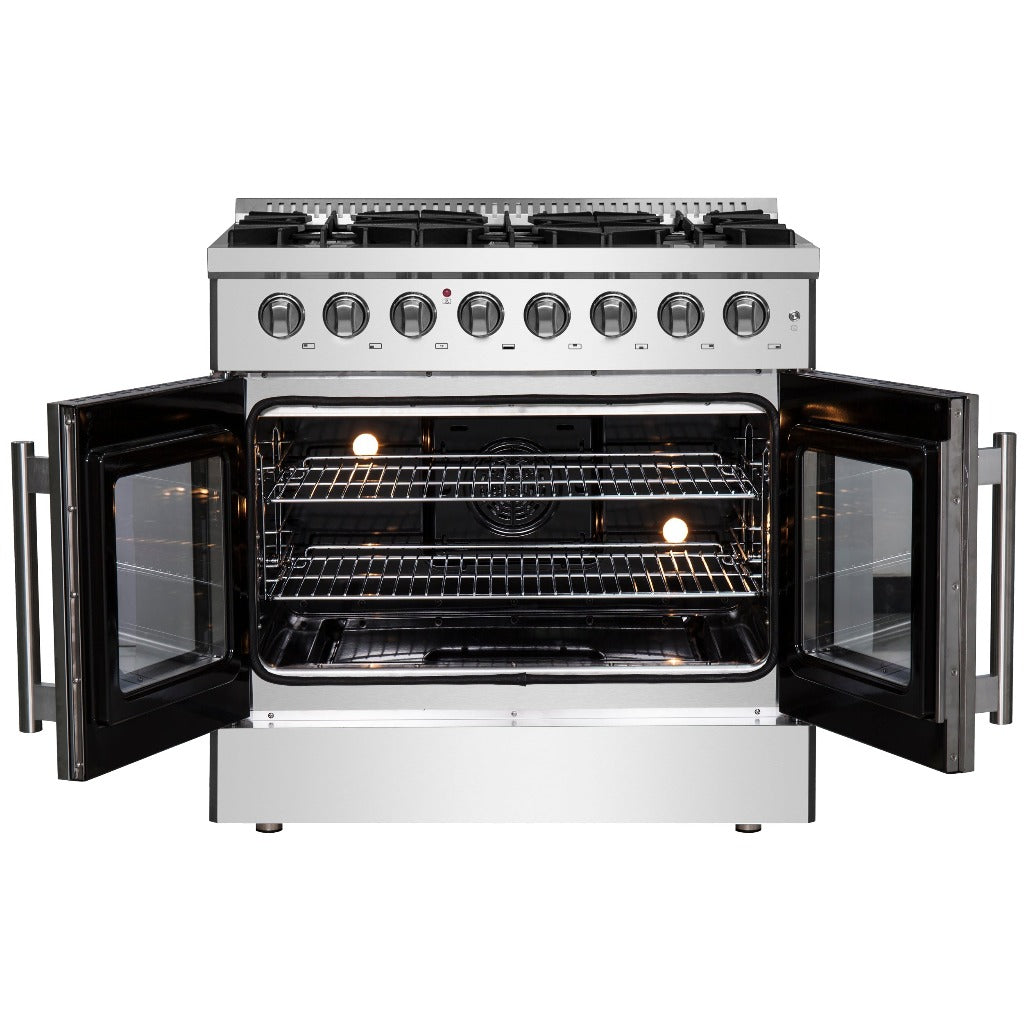 Forno Galiano 36-inch 5.36 cu. ft. Stainless Steel French Door Dual Fuel Range - Gas Cooktop & Electric Oven (Model FFSGS6356 36) | Perfect for Modern Kitchens, Home Chefs & Entertaining