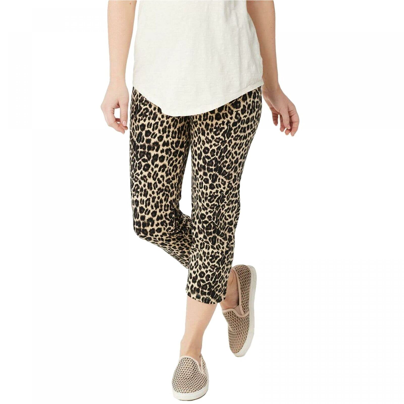 Women's Control Petite Pull-On Printed Crop Pants A350562 - Comfortable Stretchy Work Pants for Office & Travel