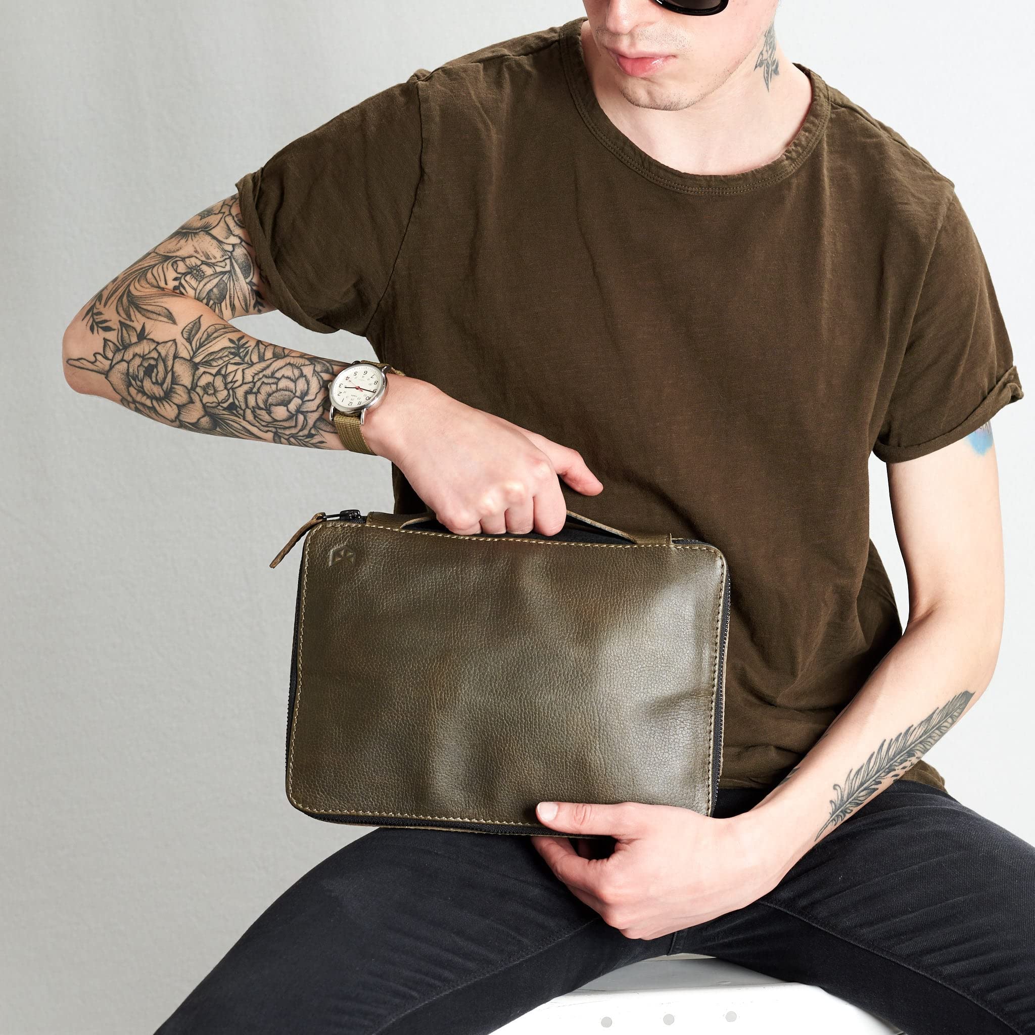 Men's Travel Tech Organizer - Green iPad Case & Electronics Accessory Storage Bag - Perfect for Business Trips, Commuting & Digital Nomad Lifestyle - Great Gadget Pouch & Dopp Kit Gift for Men