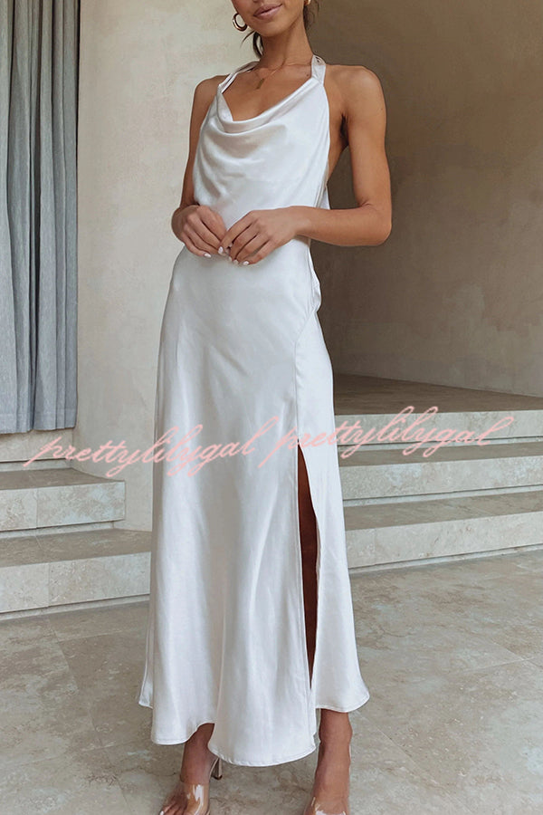 Elegant Swan Backless Lace-Up Maxi Dress with High Slit & Zipper - Perfect for Evening Parties, Weddings & Special Occasions