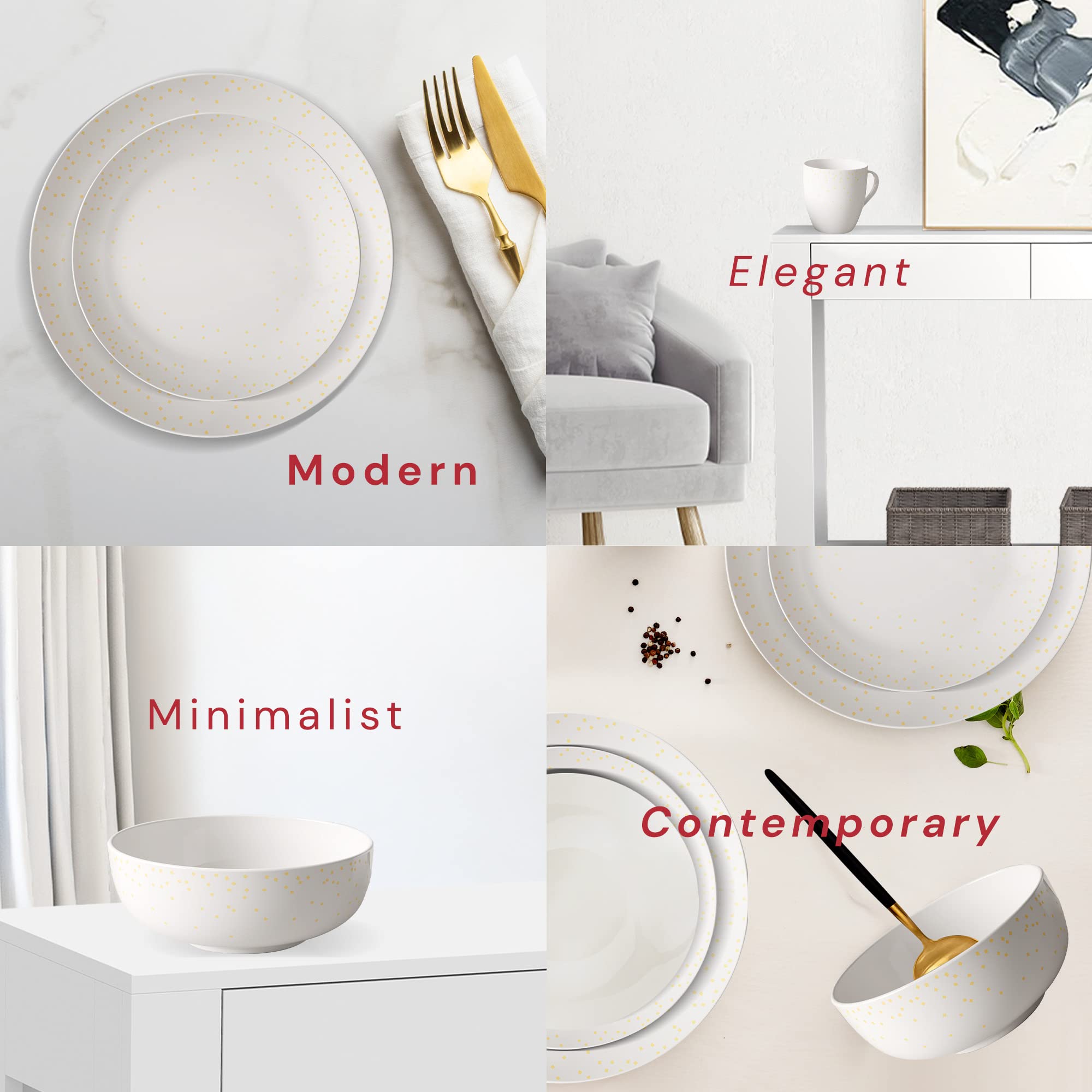 Safdie & Co. 16-Piece Diamond Confetti Dinnerware Set - Modern Plates, Bowls & Mugs for Indoor/Outdoor Use | Dishwasher Safe | Perfect for Parties, Daily Meals & Entertaining