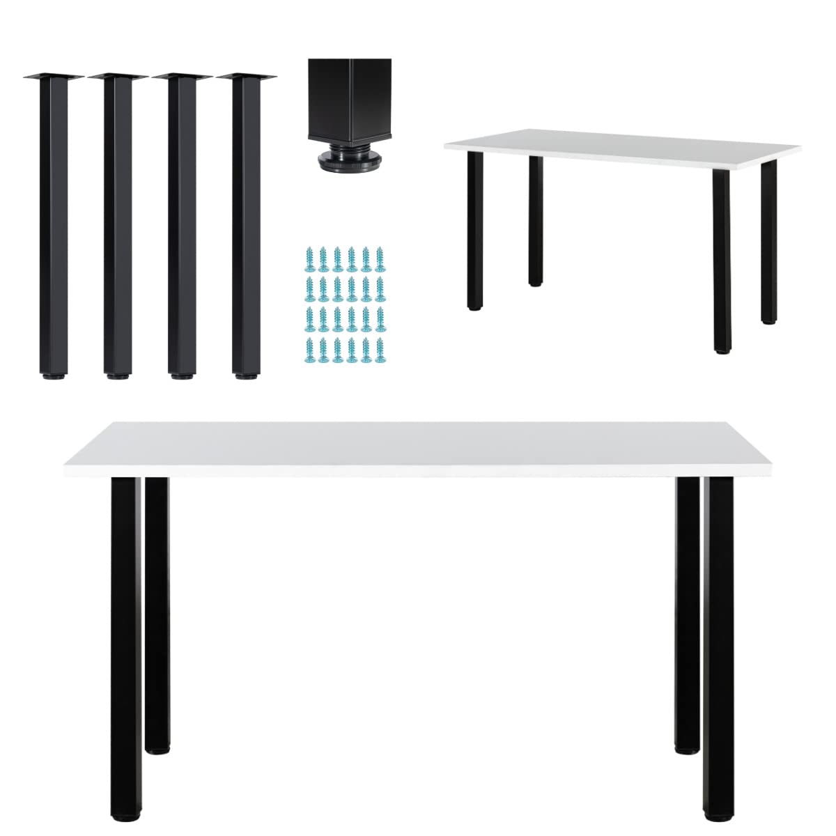 28 Inch Adjustable Metal Table Legs - Square Furniture Legs for Computer Desk, Coffee Table, Dining Table & More with Floor Protectors | Durable & Stylish Home Office & Living Room Decor