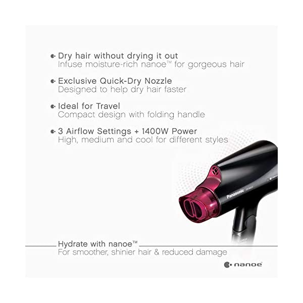 PANASONIC Nanoe EH-NA27 Compact Travel Hair Dryer | Refurbished with Home Essentials Warranty | Lightweight & Fast Drying for Home & Travel Use