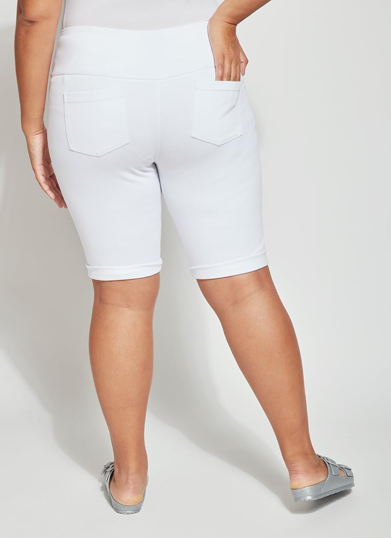 Lyssé Women's Plus Size Boyfriend Denim Shorts – Comfortable 4-Way Stretch Knit Jean Shorts in White (Size 1X) | Casual Summer Outfits, Beach Wear & Weekend Style