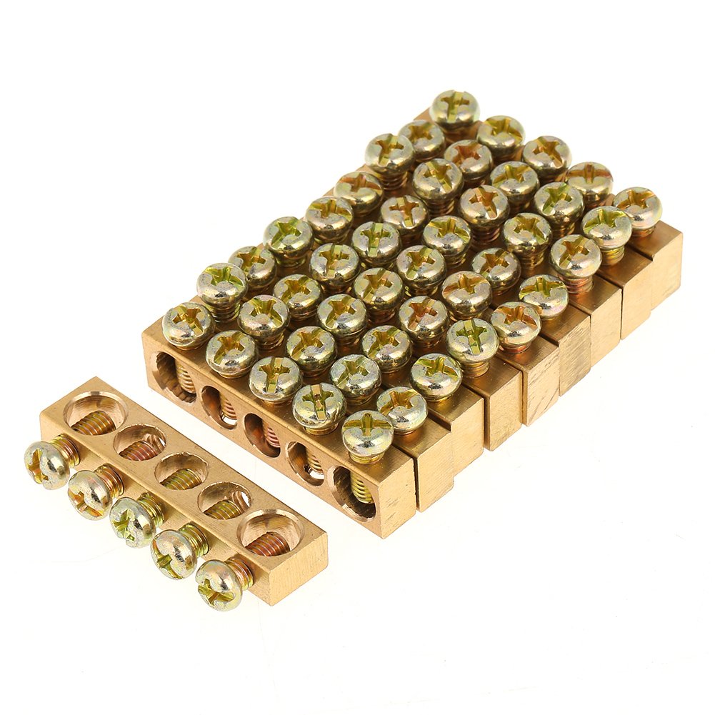 ViaGasaFamido 10pcs 5 Hole Brass Ground Bar - Electrical Wiring & Distribution for Home/Workshop