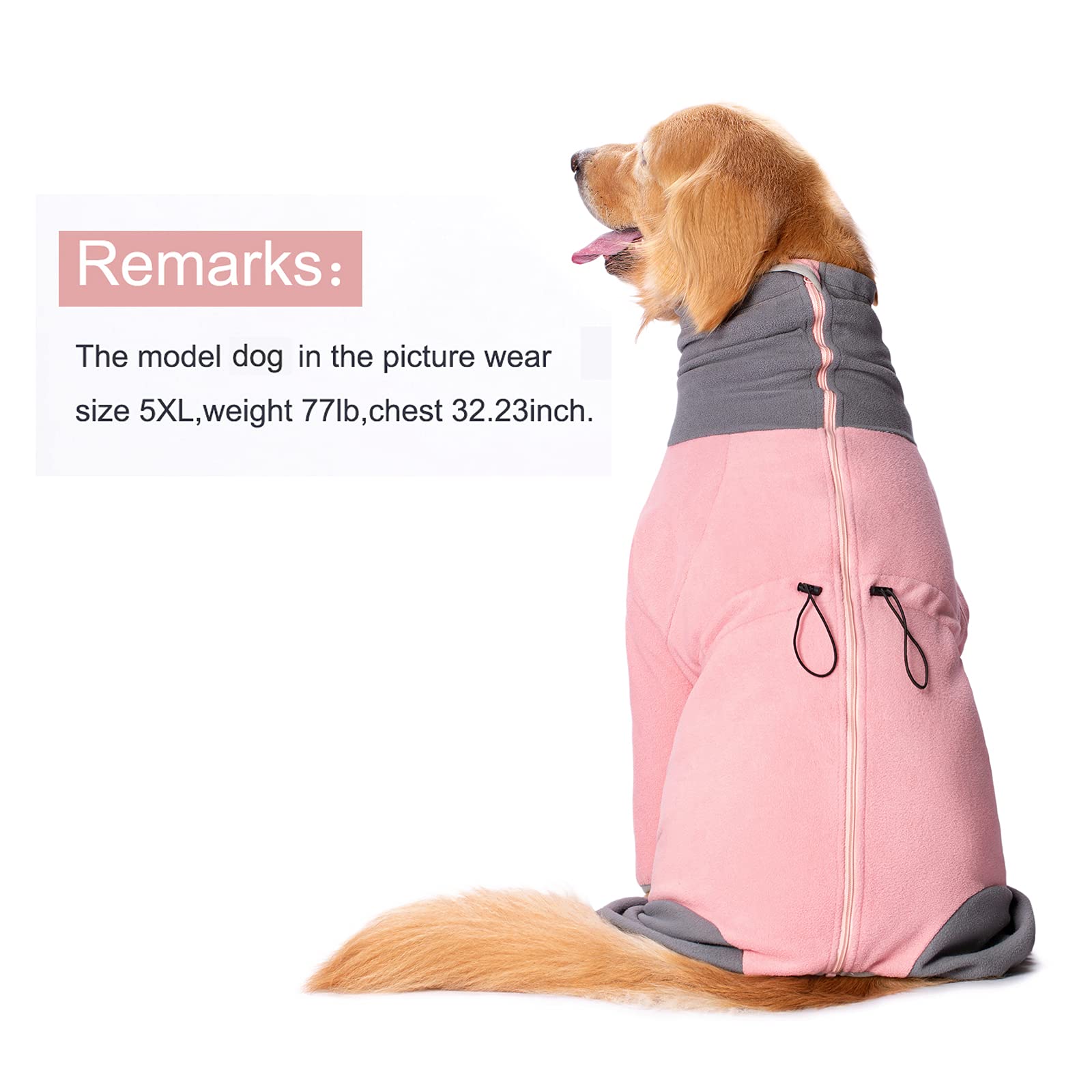 Warm Fleece Dog Winter Coat with High Collar - Windproof Full Body Snowsuit for Large & Medium Dogs | X-Large Pink Dog Sweater for Cold Weather | Perfect for Winter Walks & Outdoor Adventures