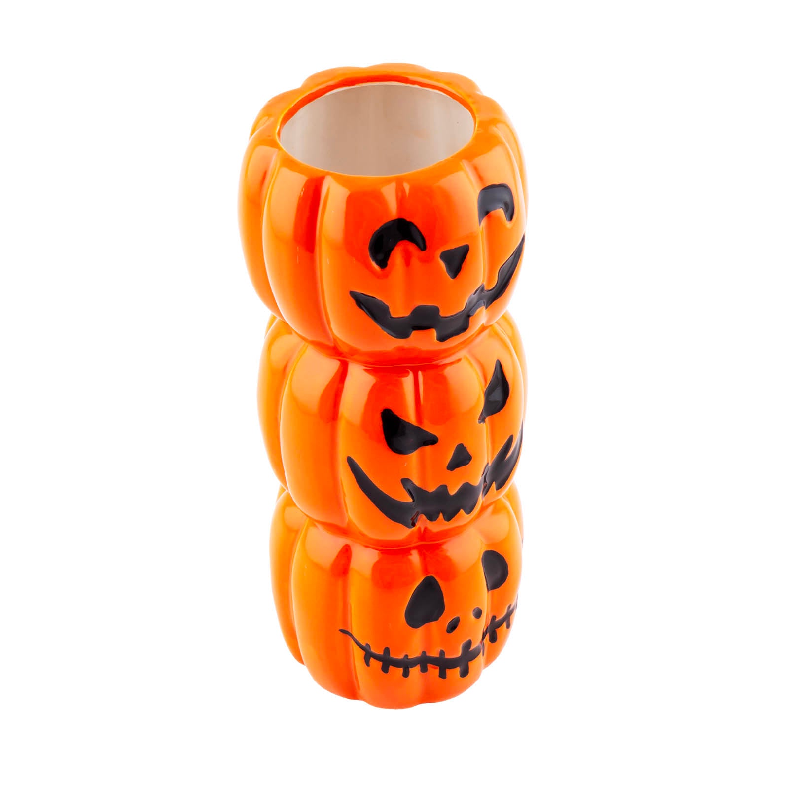 BarConic® Triple Jack O'Lantern Tiki Mug - Halloween Party Cup, Pumpkin-Themed Ceramic Drinkware for Tropical Cocktails, Beer & Halloween Decor