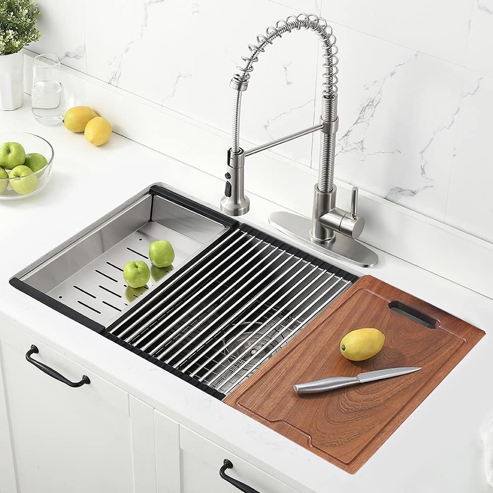 30x19 Inch Undermount Stainless Steel Kitchen Sink Workstation - 16 Gauge Commercial Grade Deep Single Bowl Sink with Cutting Board | Perfect for Restaurants, Food Prep & Busy Home Kitchens