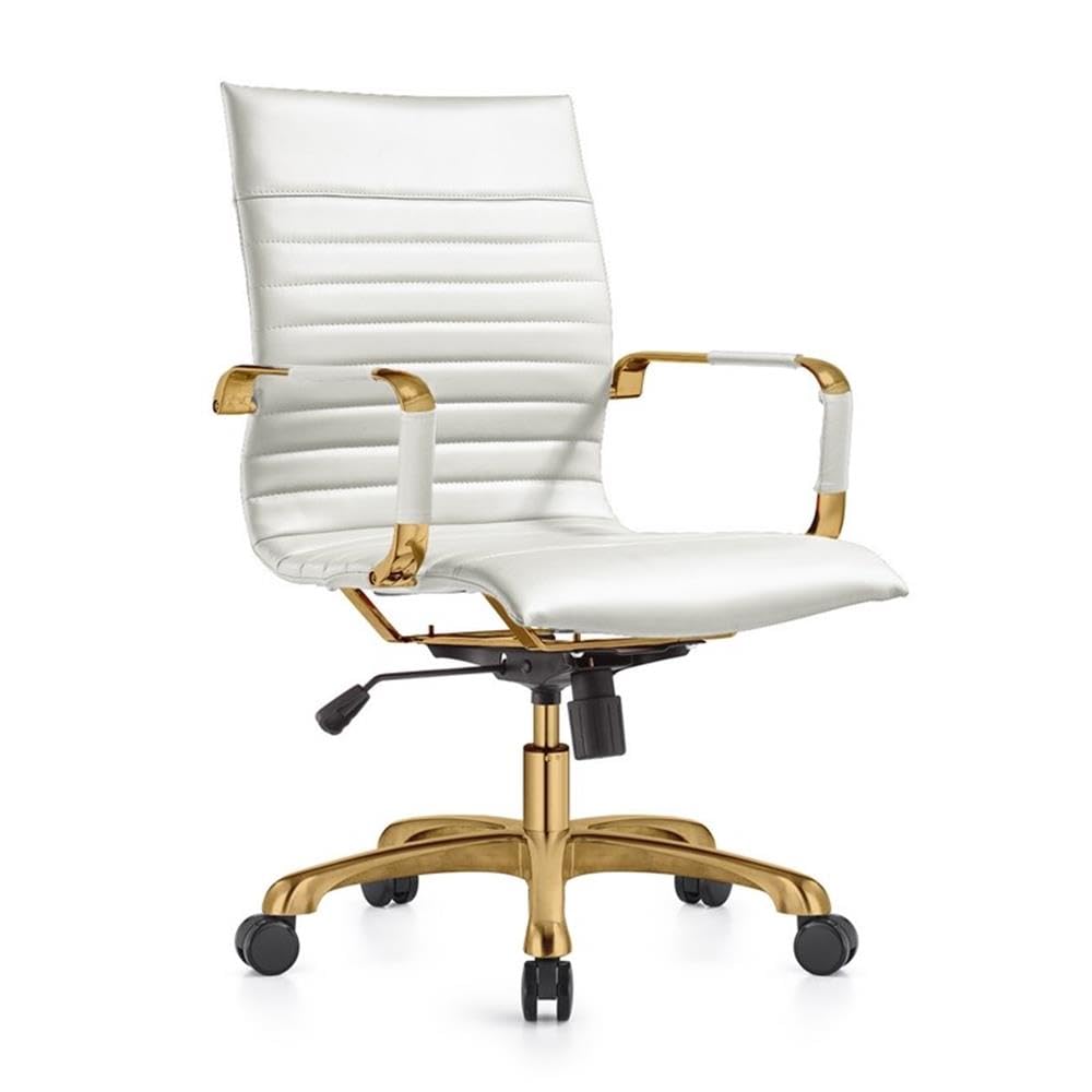 Harris Modern Leather Swivel Office Chair - White & Gold Executive Desk Chair with Ergonomic Support | Perfect for Home Office, Conference Rooms & Workspaces