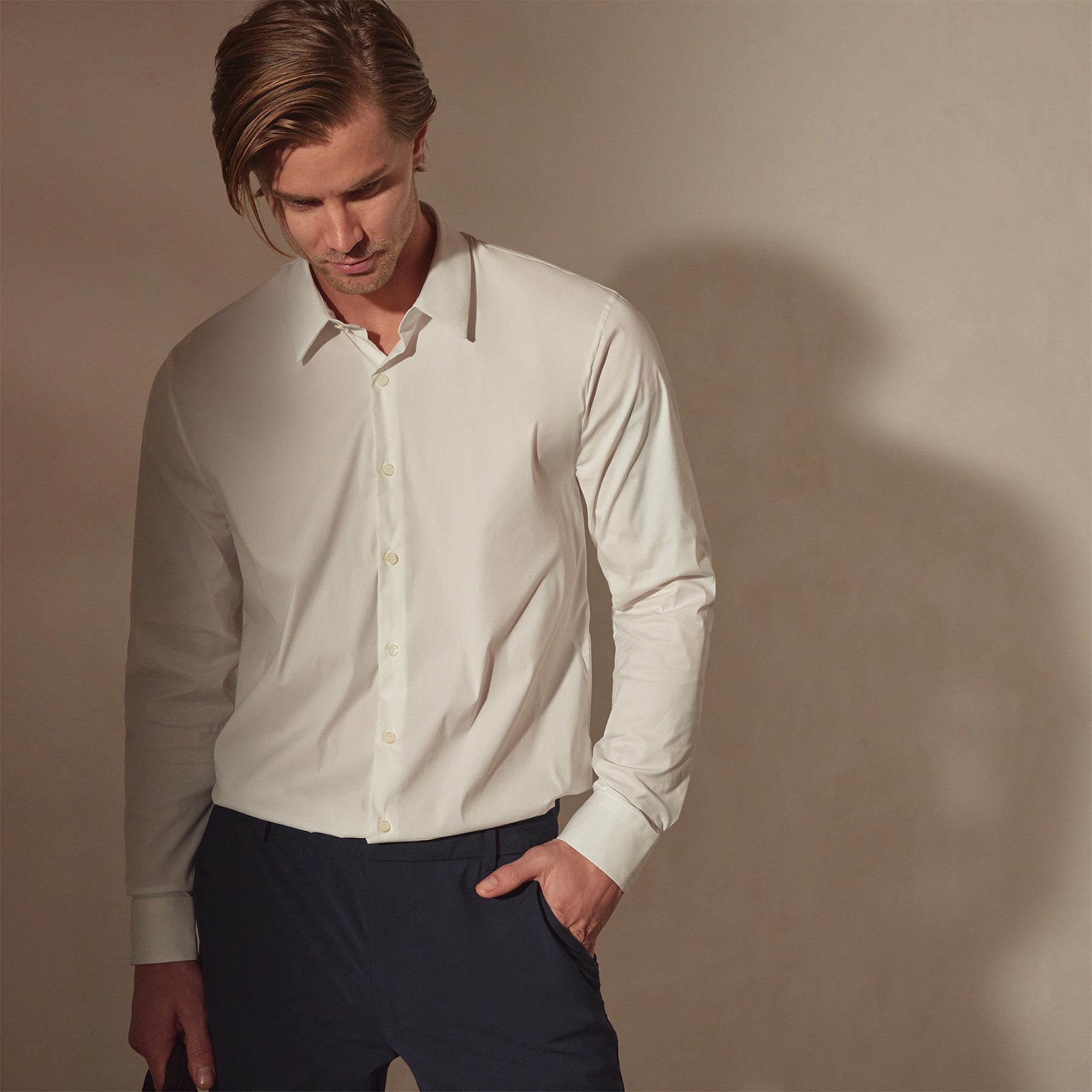 Premium Matte Stretch Poplin Dress Shirt for Men - Classic White Business Casual Shirt - Perfect for Office, Weddings & Formal Events