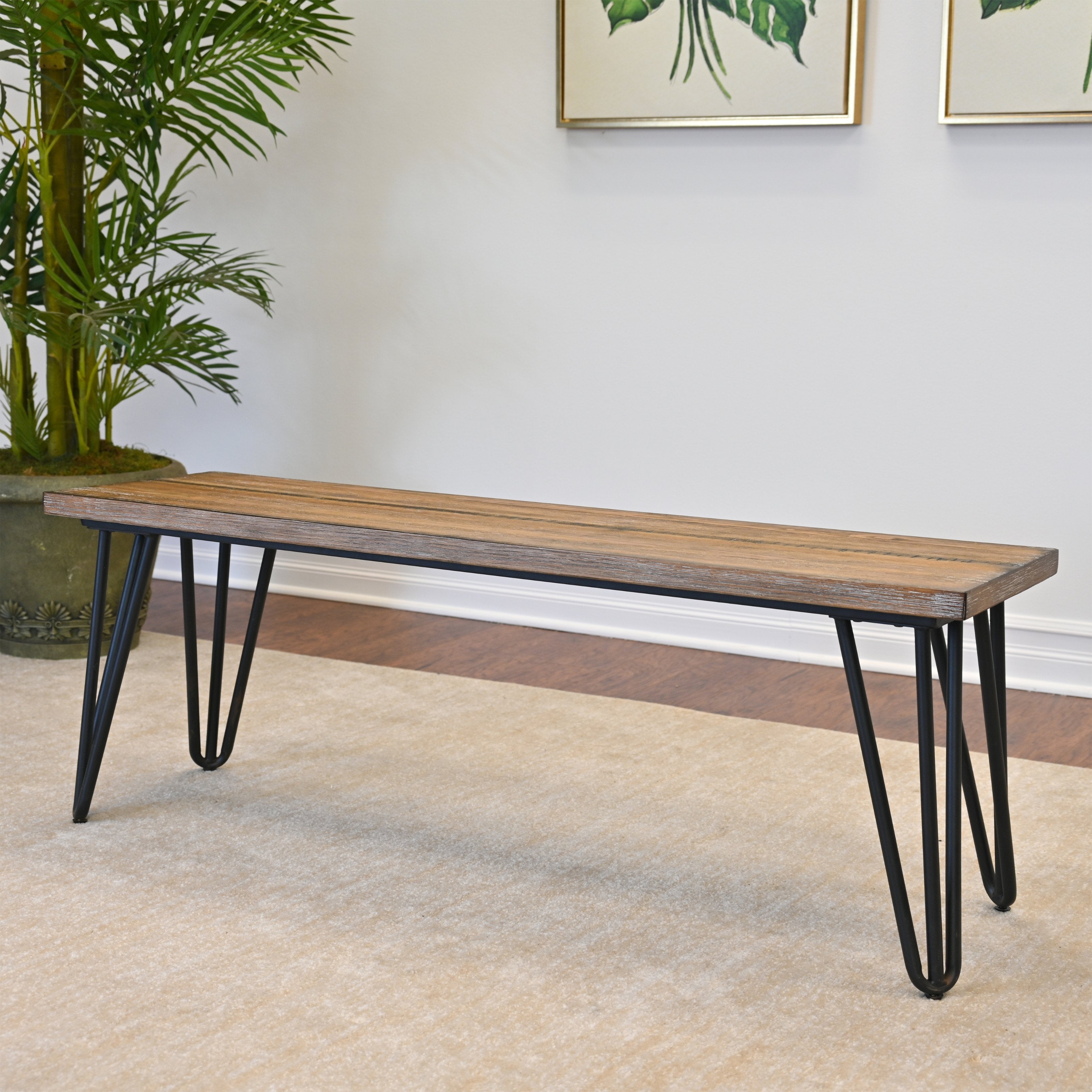 Roundhill Furniture Aryven Industrial Wood Dining Bench - Rustic Dark Pine Finish - Sturdy & Stylish for Kitchen, Dining Room, or Breakfast Nook
