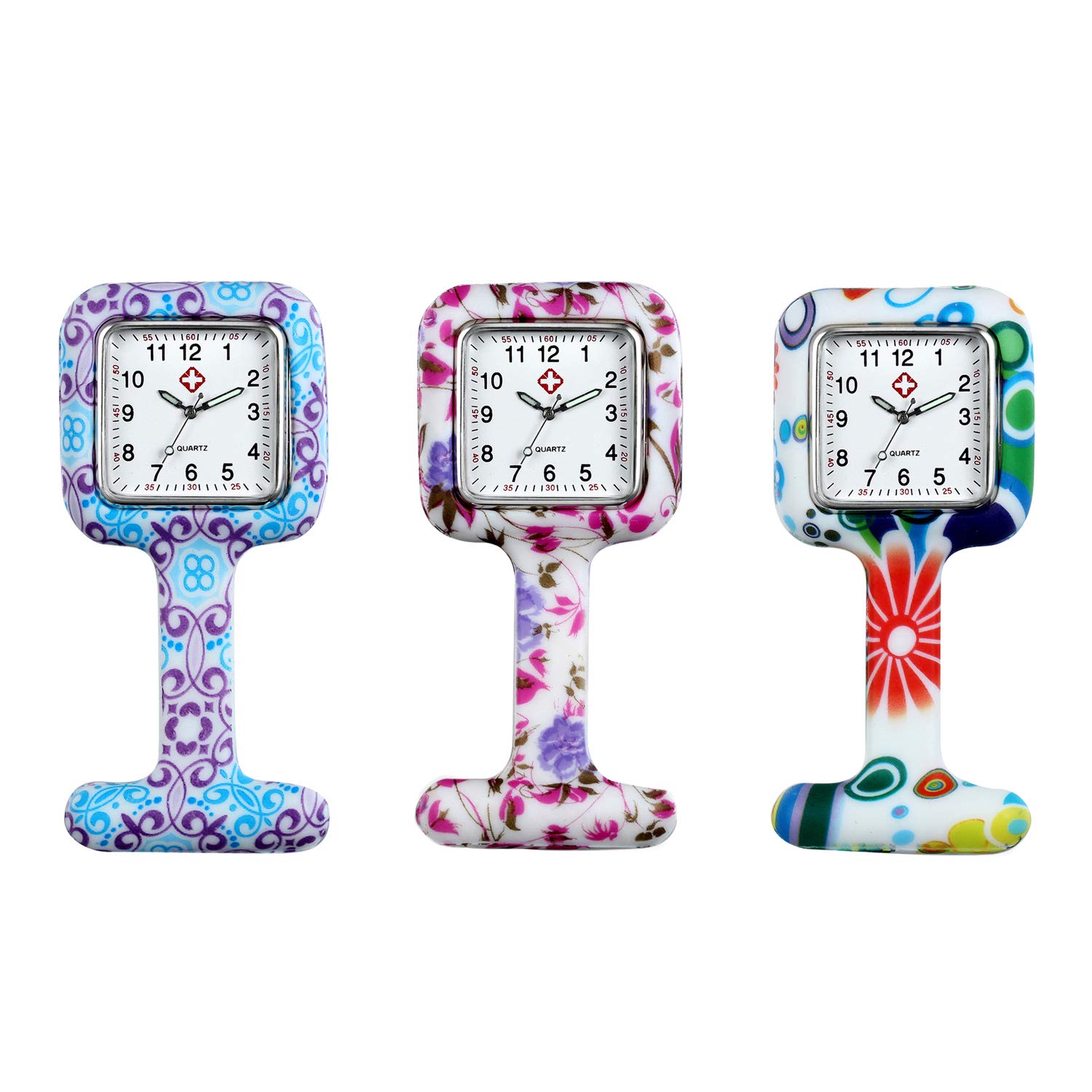 Avaner Vintage Floral Square Nurse Watch - Analog Quartz Pin-on Brooch Fob Watch for Women | Perfect for Nurses, Medical Professionals & Vintage Fashion Lovers
