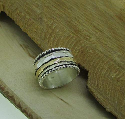 Spinner Ring for Women - Handmade Wide Silver & Gold Filled Meditation Ring with Hammered Mixed Metal Design | Stress Relief, Anxiety Relief & Focus Tool for Yoga, Mindfulness & Daily Wear