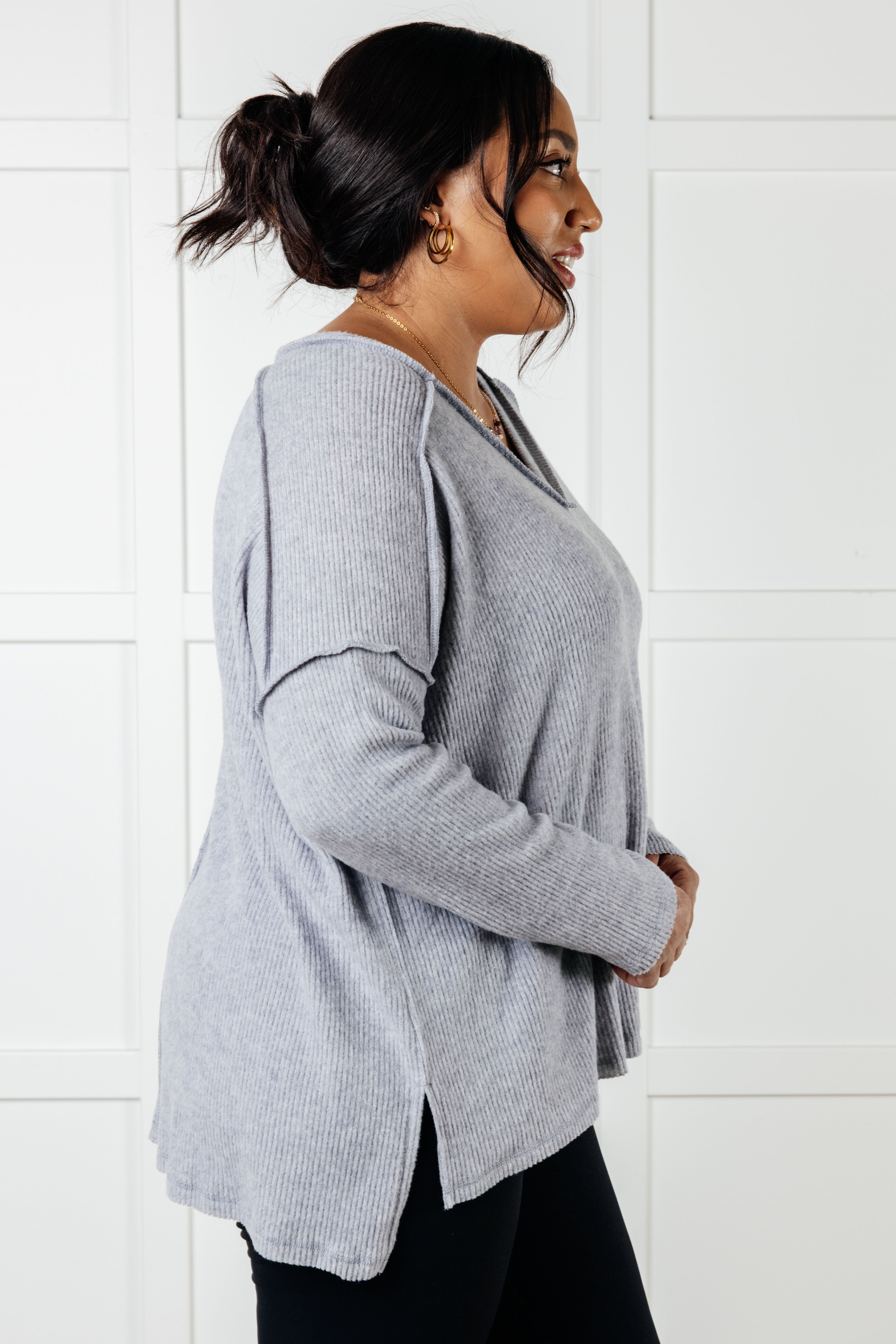 Soft Brushed Hacci Sweater Top in Heather Grey | Cozy Winter Pullover for Women | Perfect for Layering & Casual Outfits