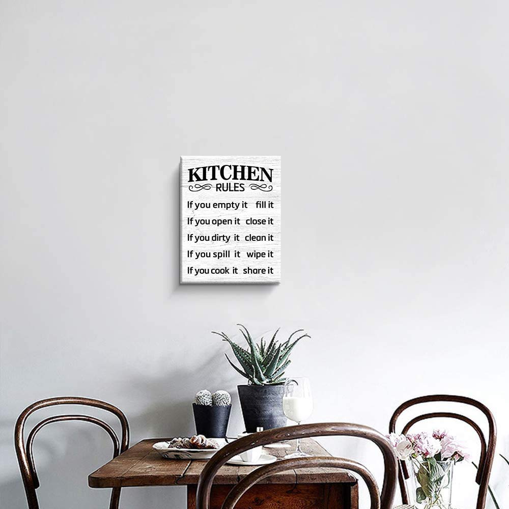Rustic Farmhouse Kitchen Wall Decor - Kitchen Rules Sign Art, White Unframed 8x10 Inch - Perfect for Country Style Kitchens & Home Decor