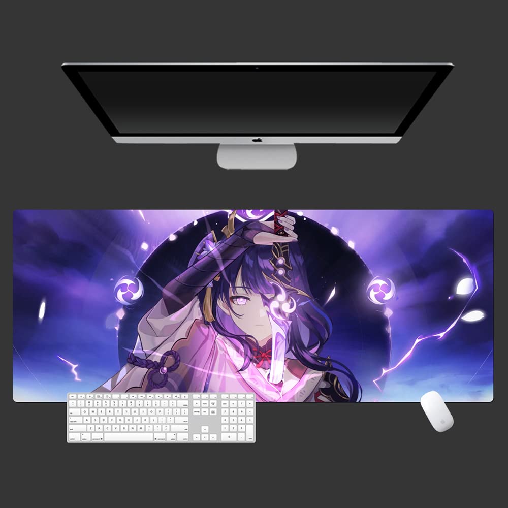 Raiden Shogun Genshin Impact Anime Gaming Mouse Pad - Extra Thickened Non-Slip Waterproof Extended Keyboard Mat for PC, Laptop & Office Desk (Perfect for Gaming, Work & Wrist Support)