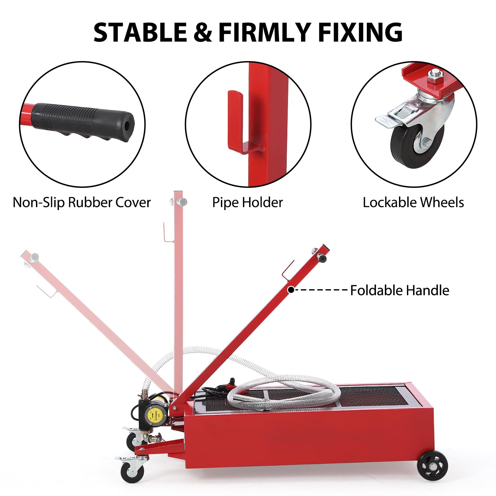 Garvee 20 Gallon (76L) Oil Drain Pan with 12V Electric Pump - Low Profile Oil Change Tank with Foldable Handle, Wheels & 8FT Hose - Ideal for Car, SUV, Truck Maintenance & DIY Oil Changes