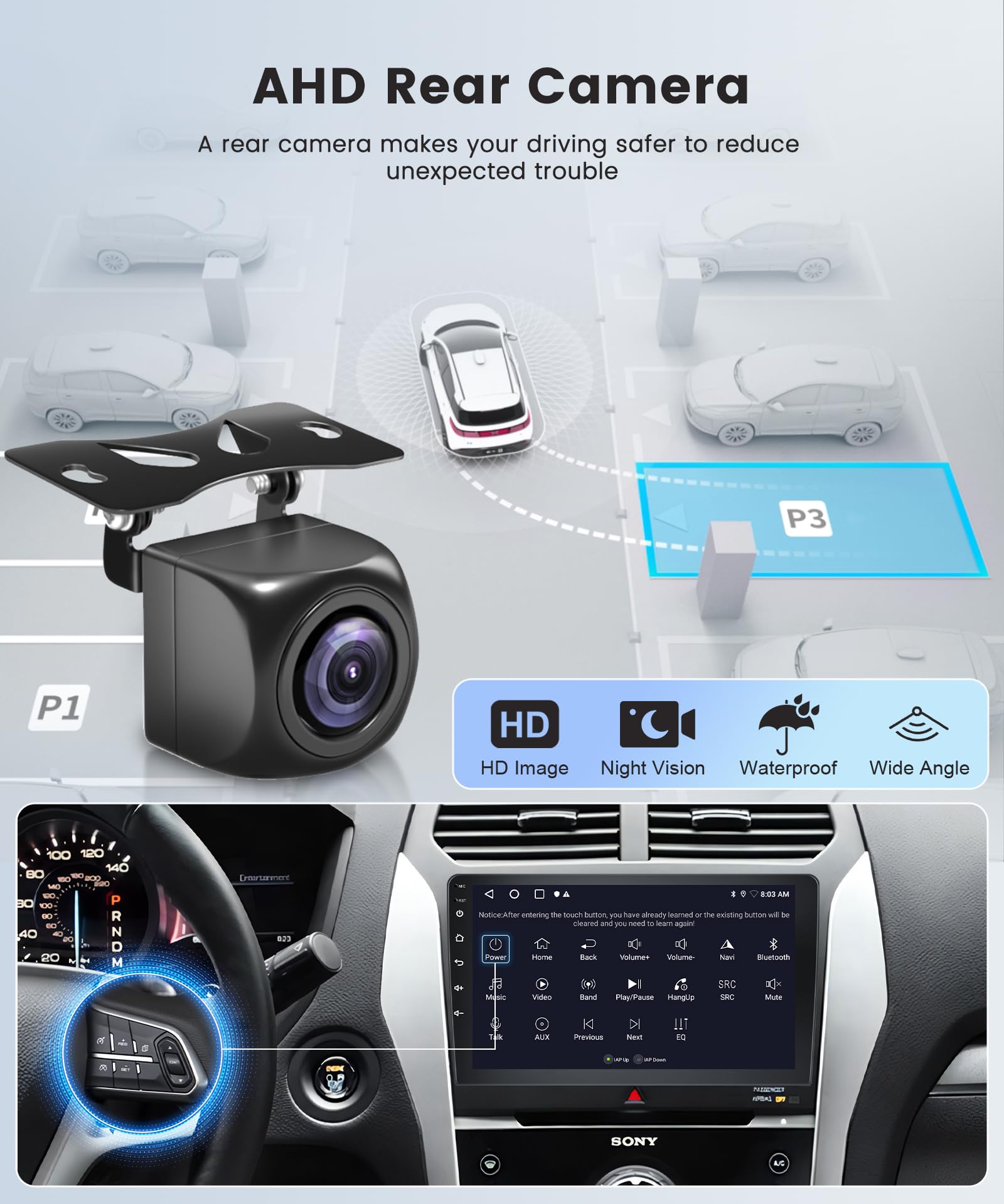 9 Inch Double Din Android Car Stereo with Wireless CarPlay & Android Auto - GPS Navigation, Bluetooth, WiFi, Touch Screen, FM Radio, USB, AHD Backup Camera - Perfect for Road Trips & Daily Commuting