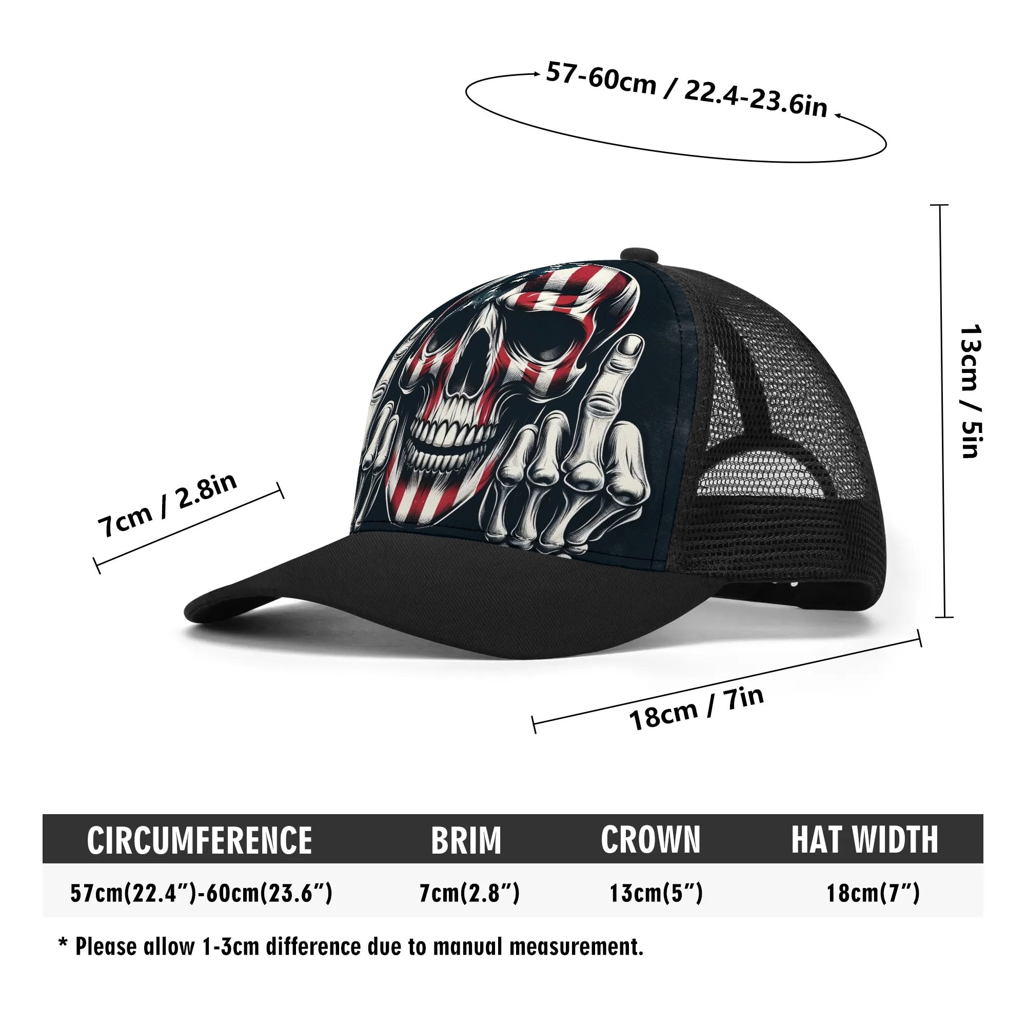 Skull Middle Finger Trucker Hat - Adjustable Mesh Snapback Cap for Men & Women - Perfect for Bikers, Motorcycle Riders & Streetwear Fashion