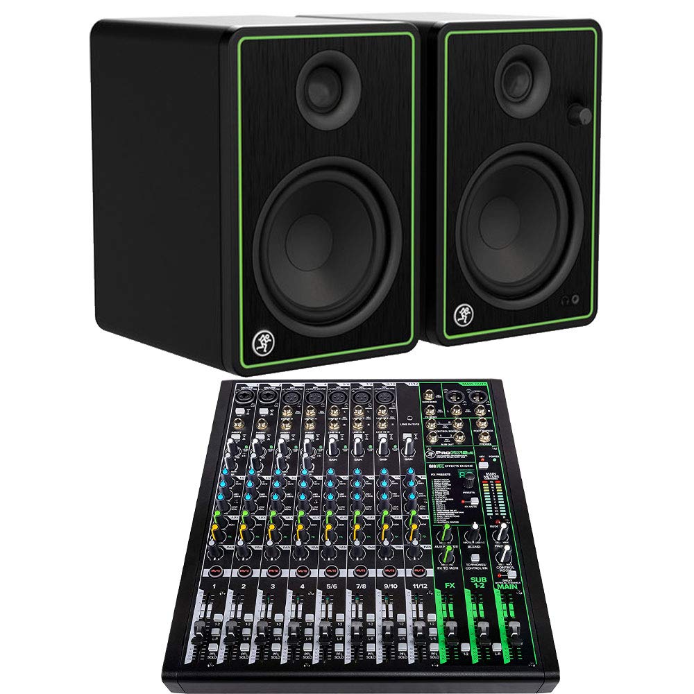 Mackie CR5-X Studio Monitor Pair & ProFX12v3 12-Channel USB Mixer with Effects - Professional Audio Bundle for Home Studio, Podcasting, and Live Performances