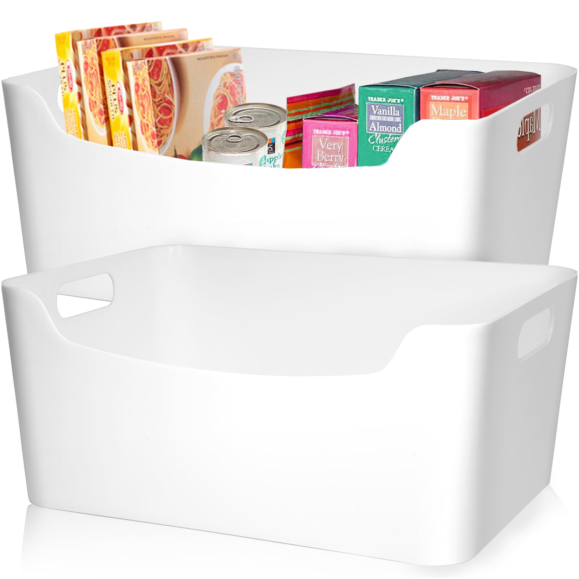 FINESSY White Plastic Storage Bins with Lids - Stackable Organizer Containers for Shelves, Closet, Kitchen, Pantry, Bathroom & Office - Perfect for Cabinet Organization, Home Decluttering & Small Space Storage Solutions