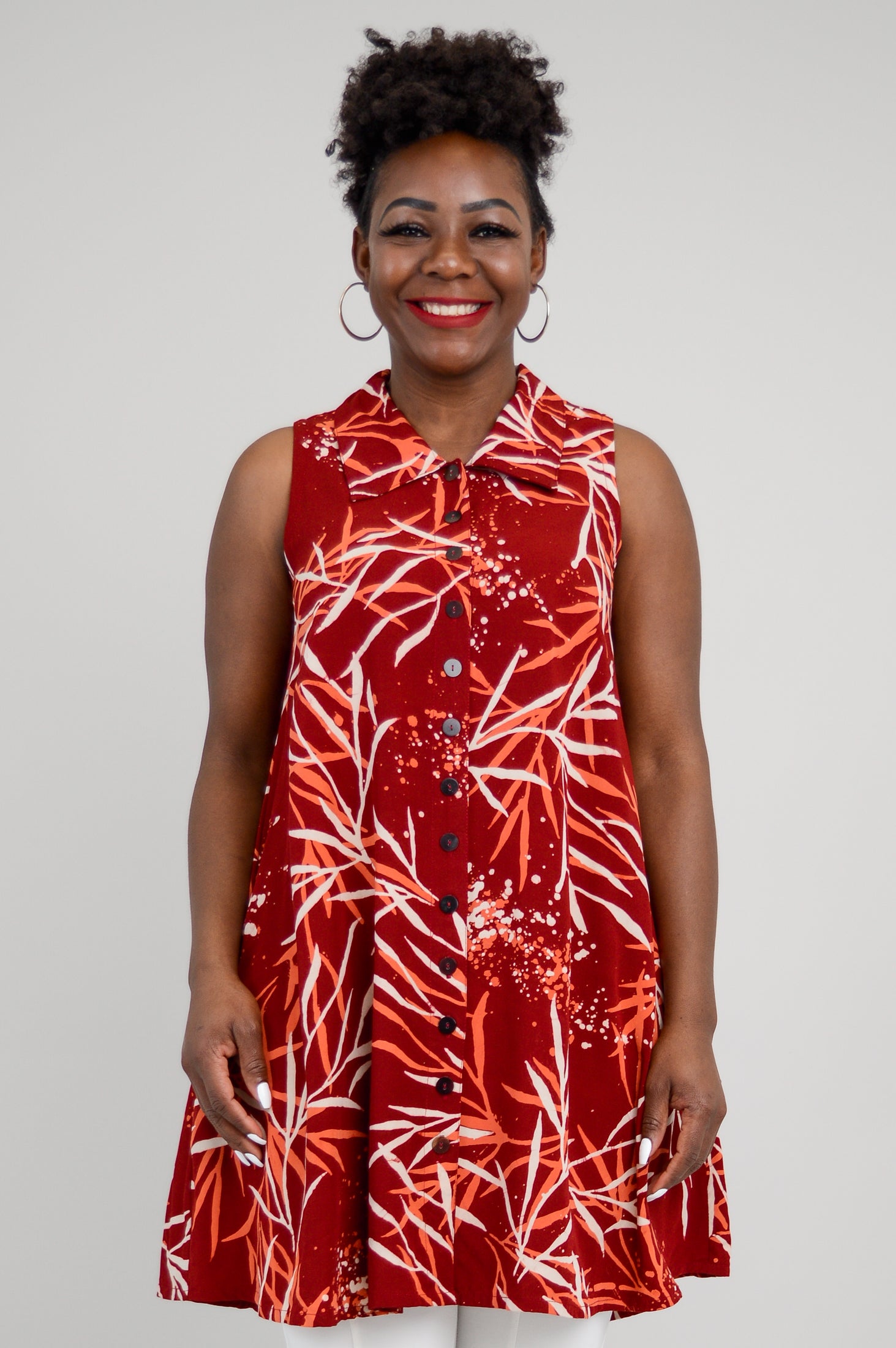 Cissy Tank Top - Women's Fashion Casual Blouse in Palm Burgundy for Summer Outfits and Beach Wear