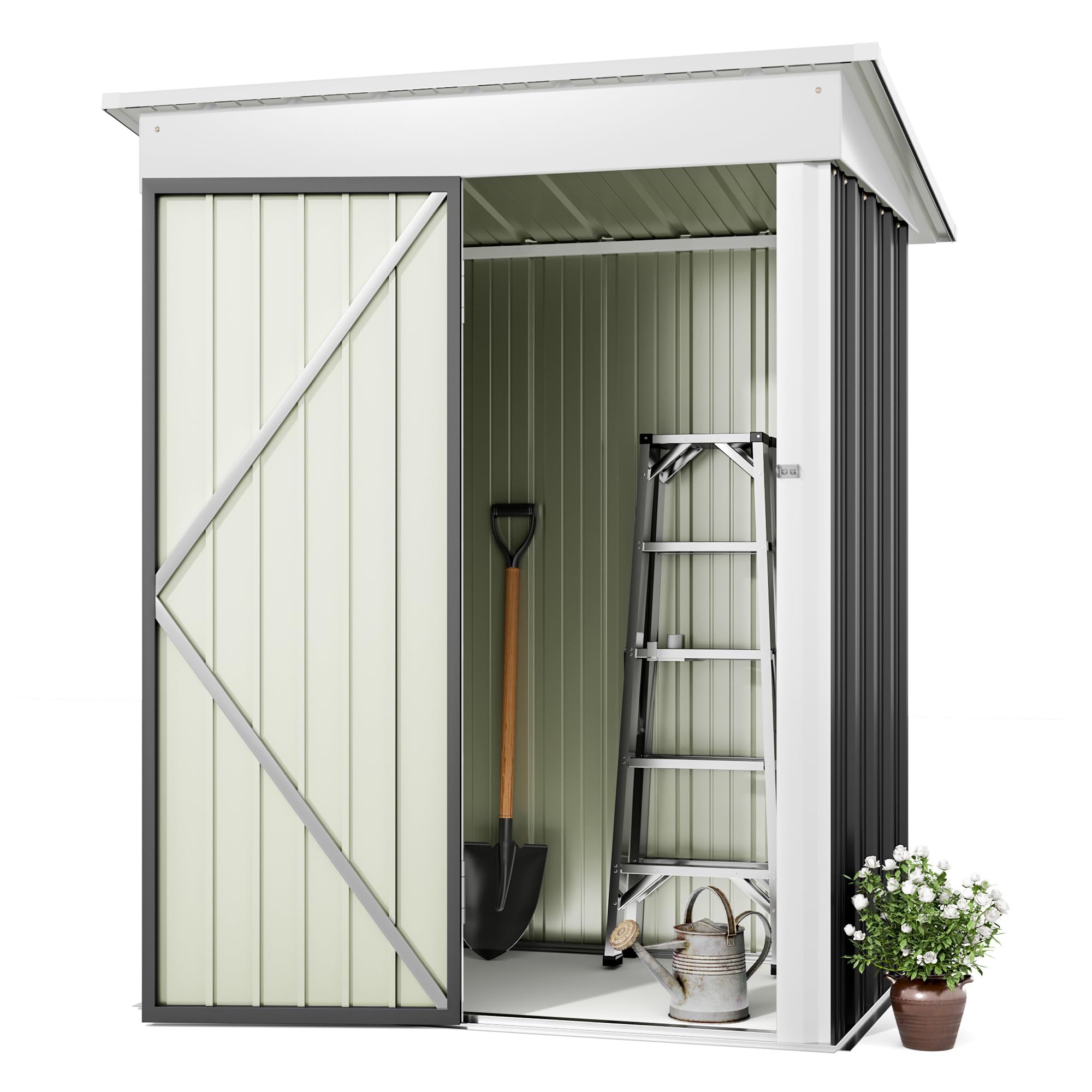 Greesum 5FT x 3FT Outdoor Storage Shed - Steel Utility Tool Shed with Lockable Door for Garden, Patio & Backyard | Weatherproof Metal Storage House for Lawn Equipment, Gardening Tools & Outdoor Gear (Gray)