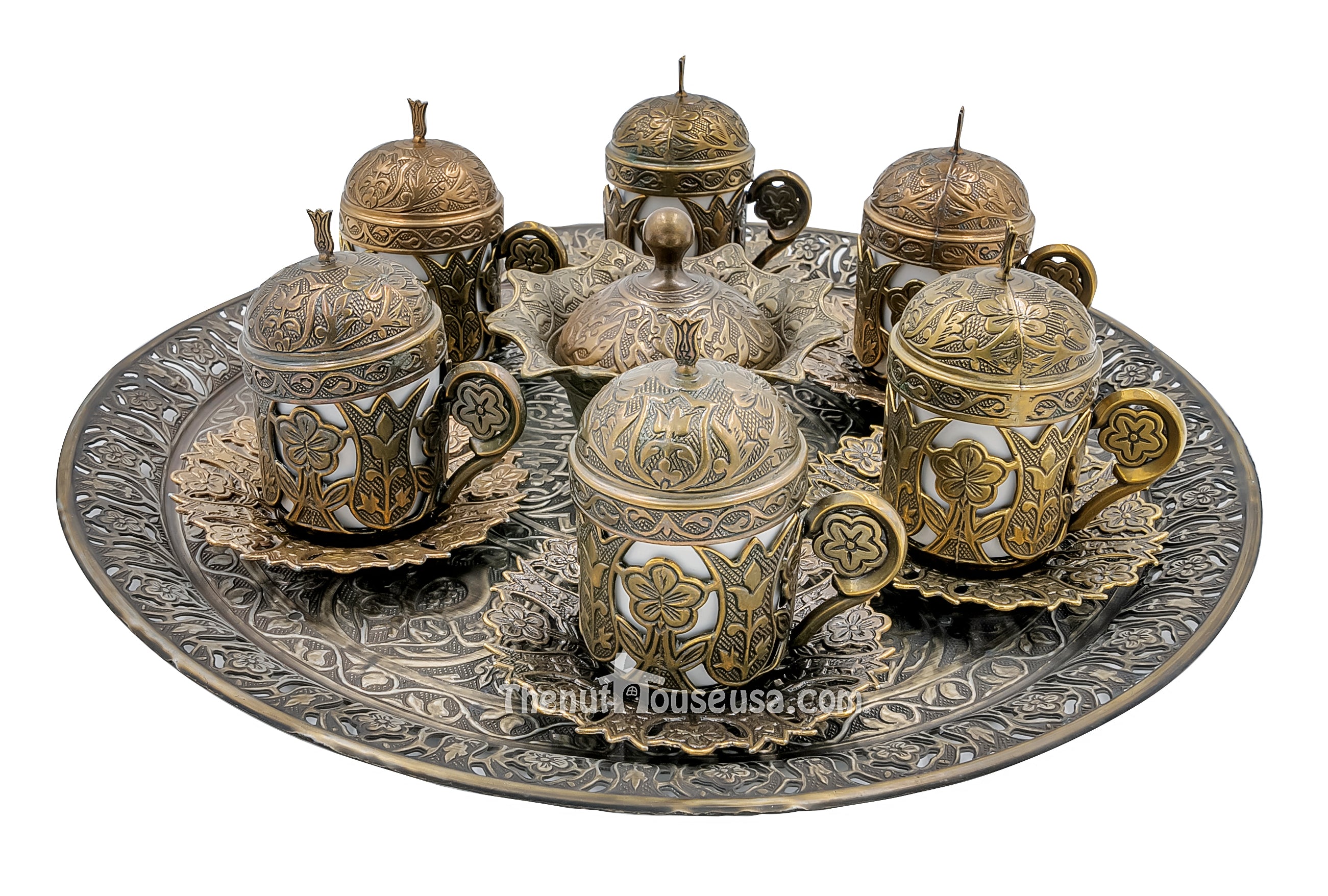 Vintage Turkish Coffee Set 24014 - Handcrafted Copper Pot & Cups for Authentic Brewing - Perfect for Home, Gifts & Traditional Coffee Ceremonies