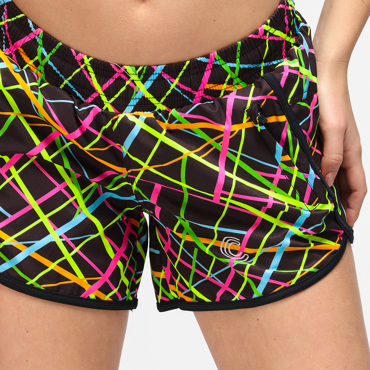 Clubbercise Neon Beam Loose Fit Workout Shorts - High Waisted Yoga Running Gym Dance Fitness Shorts for Women - Perfect for Aerobics, Zumba & Active Wear
