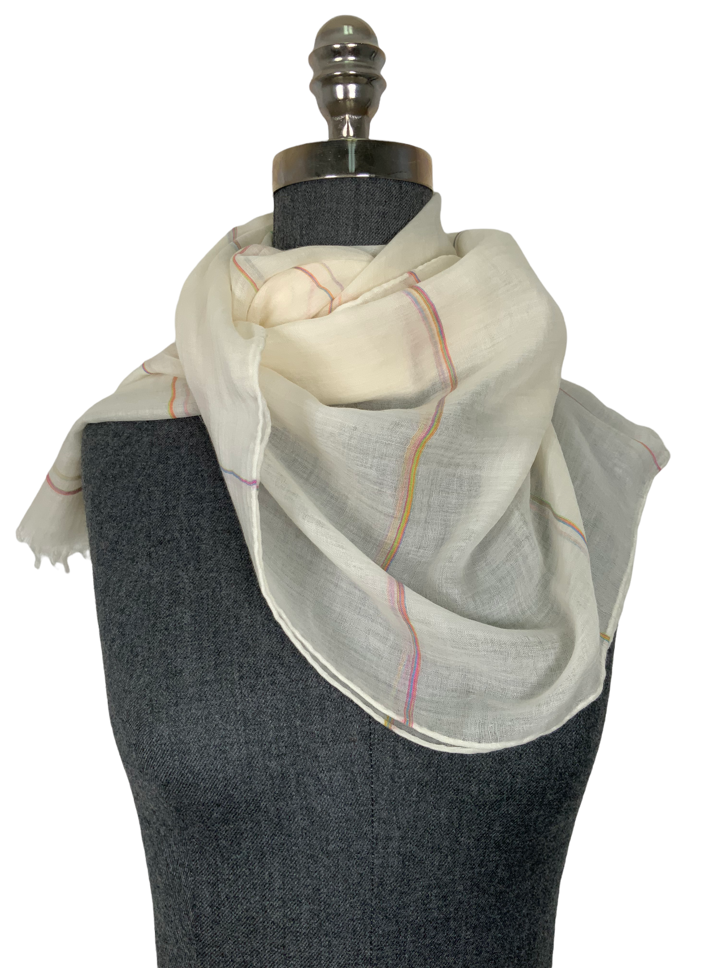 Loro Piana Cashmere Striped Oblong Fringed Scarf - Luxury Winter Wrap for Women & Men - Perfect for Cold Weather, Office & Travel Accessories