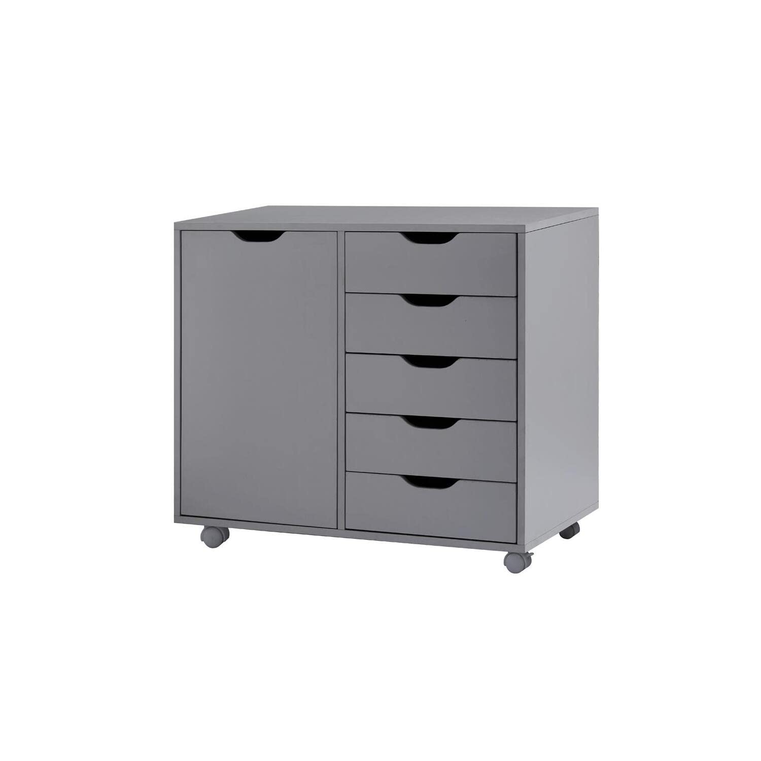 Naomi Home 5-Drawer Dresser for Bedroom - Tall Storage Cabinet with Wheels, Shelves for Closet & Makeup Organization, 180 lbs Capacity, Gray - Perfect for Small Spaces & Modern Bedroom Decor