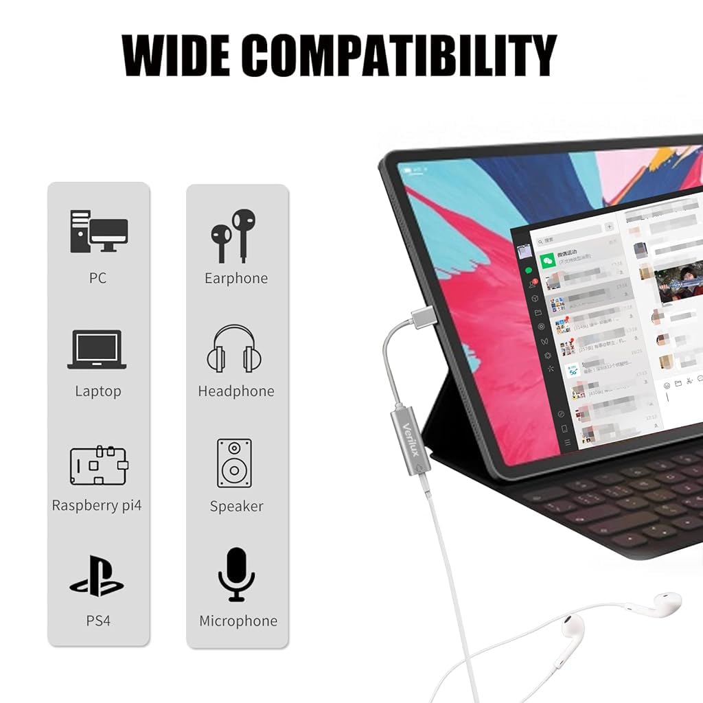 Verilux® USB Sound Card - External USB to 3.5mm Audio Adapter with Stereo Output | Compatible with Windows, Mac, Linux, PS4 | Perfect for Gaming Headsets, Laptops & PC Desktops | Home Office & Gaming Setup Accessory