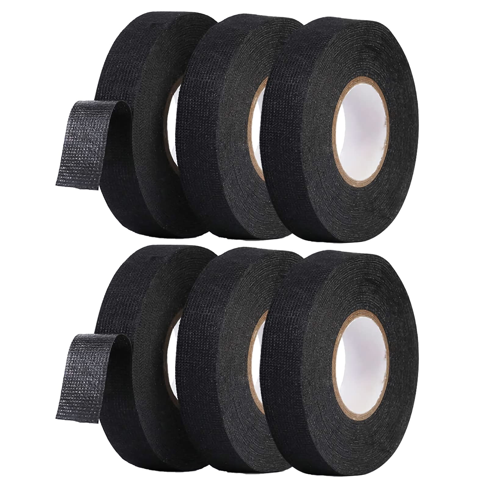 Premium Electrical Tape 6-Pack - 19mm x 15m Self-Adhesive Automotive Wiring Harness Tape - Black Vinyl Insulation Tape for Car Wiring, Electrical Repairs & DIY Projects - Ideal for Wire Bundling, Cable Management & Home Improvement