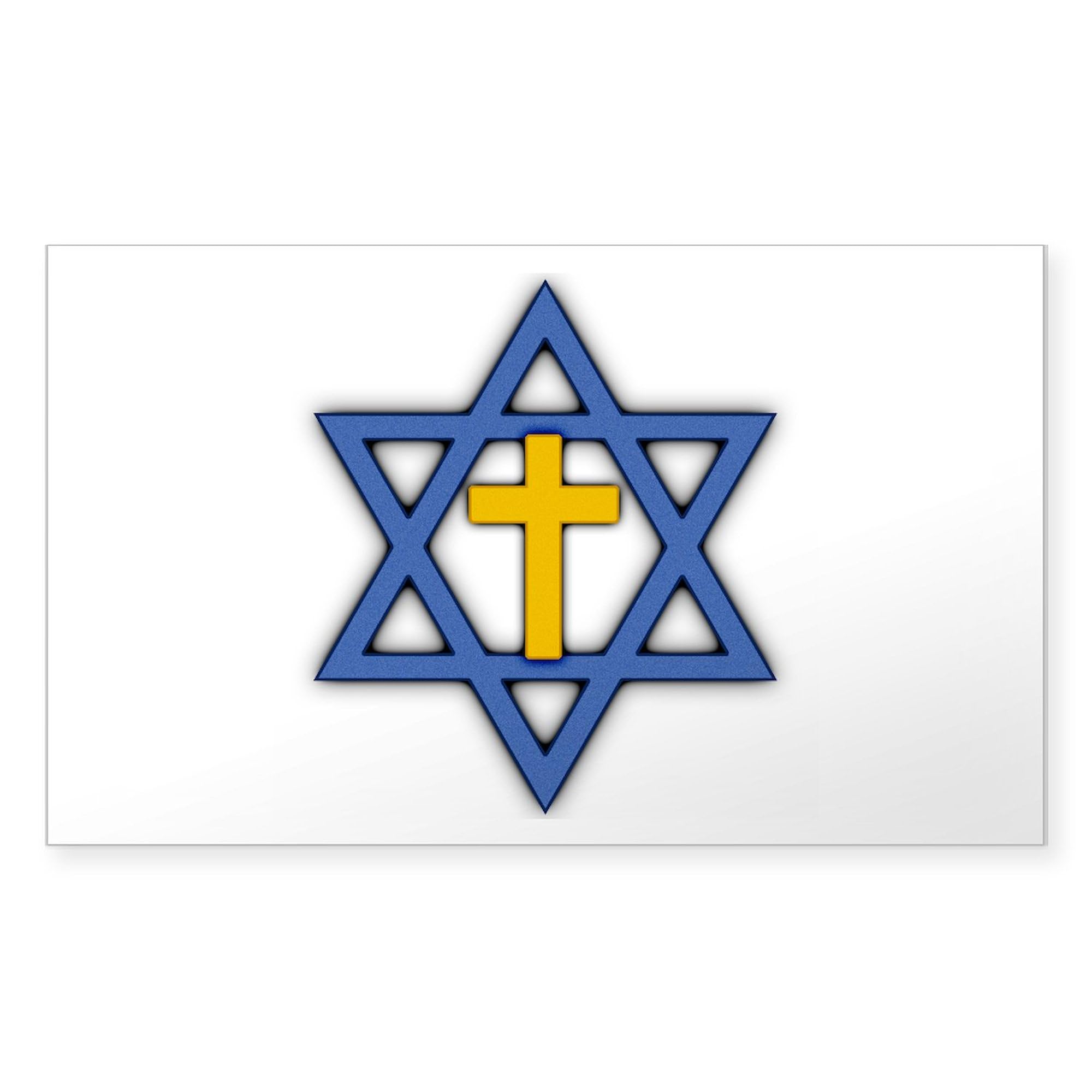 Star of David with Cross Sticker - Durable Rectangle Bumper Decal for Cars, Windows & Laptops - Religious Car Sticker for Jewish-Christian Faith Expression