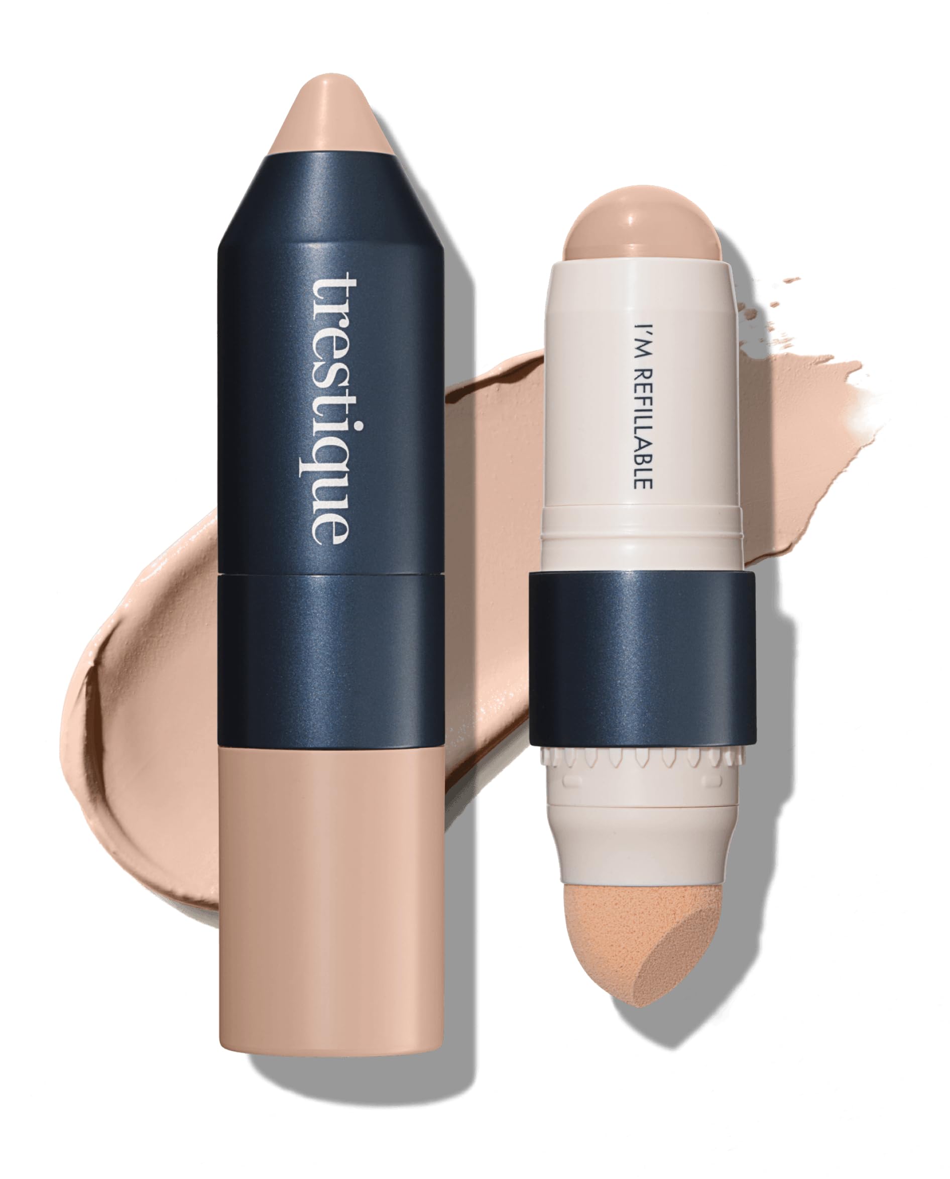 Trestique Refillable Foundation Stick with Built-In Sponge - Medium Coverage Clean Beauty Makeup for Flawless Skin | Sustainable & Eco-Friendly Foundation for Everyday Wear & Travel
