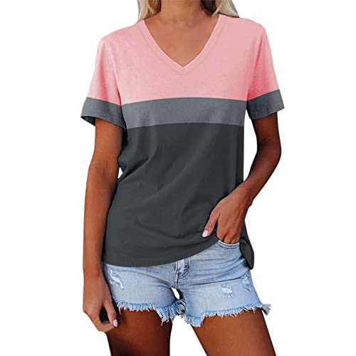 Women's Long Sleeve Color Block V-Neck T-Shirts - Casual Fall Blouses & Tops for Everyday Wear, Office, and Outings