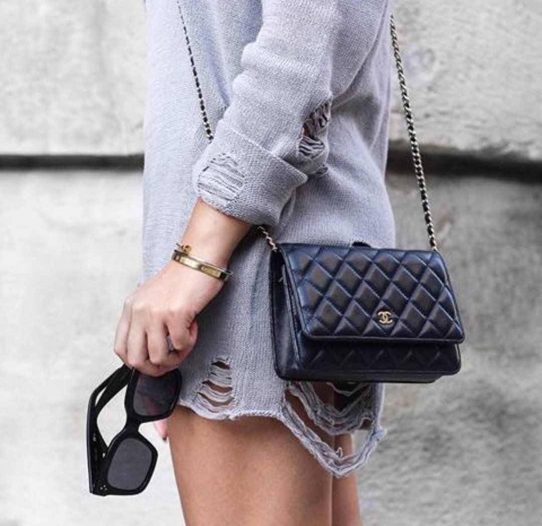 Chanel Pearl Wallet On Chain WOC - Classic Navy Blue Lambskin Leather with Gold-Tone Hardware | Luxury Crossbody Bag for Women, Perfect for Evening Events & Date Nights