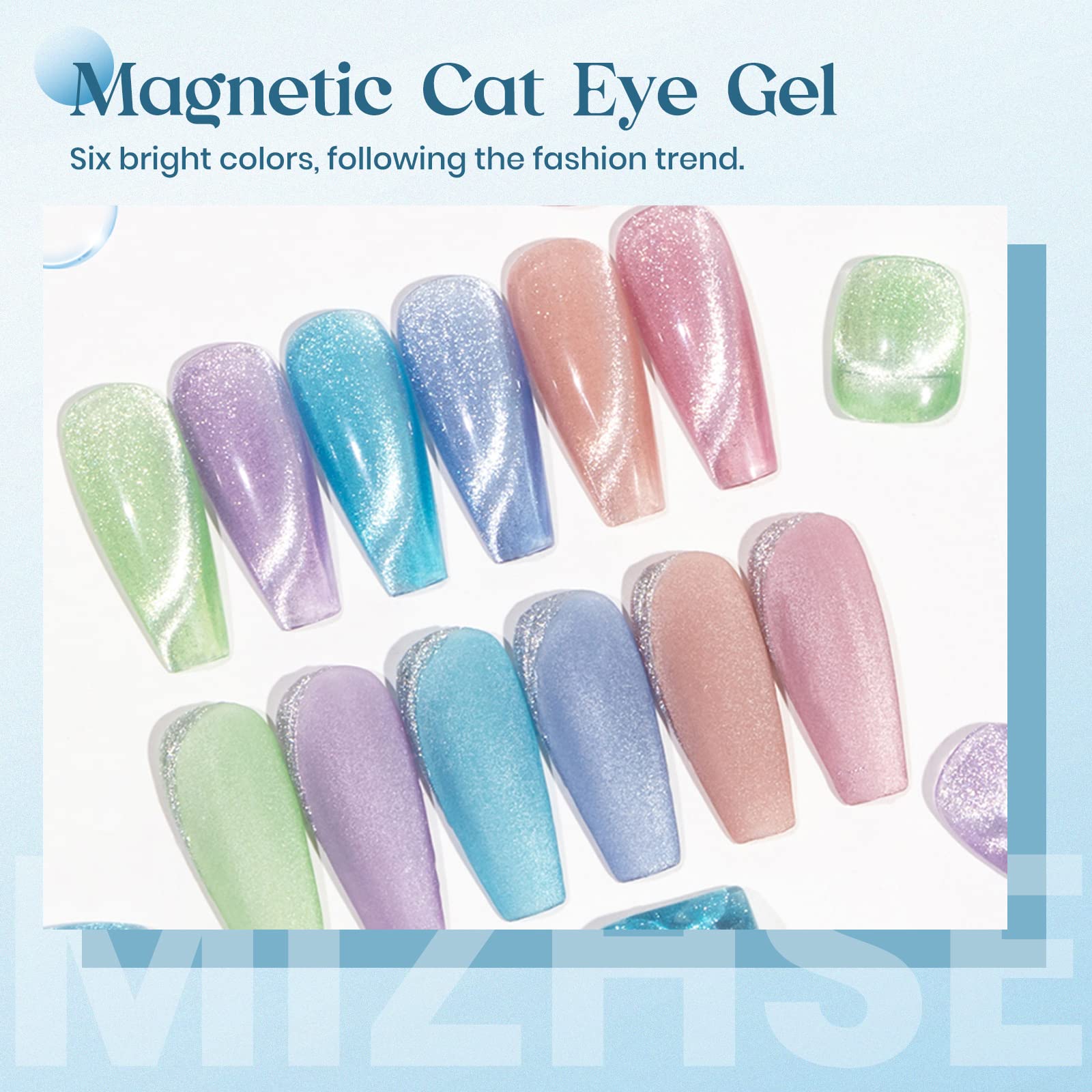 MIZHSE Magnetic Cat Eye Gel Polish Set - 10ml Soak Off UV LED Nail Polish with Magnetic Stick (6 Colors) - Long Lasting Salon Quality Nail Art for Manicures & Pedicures