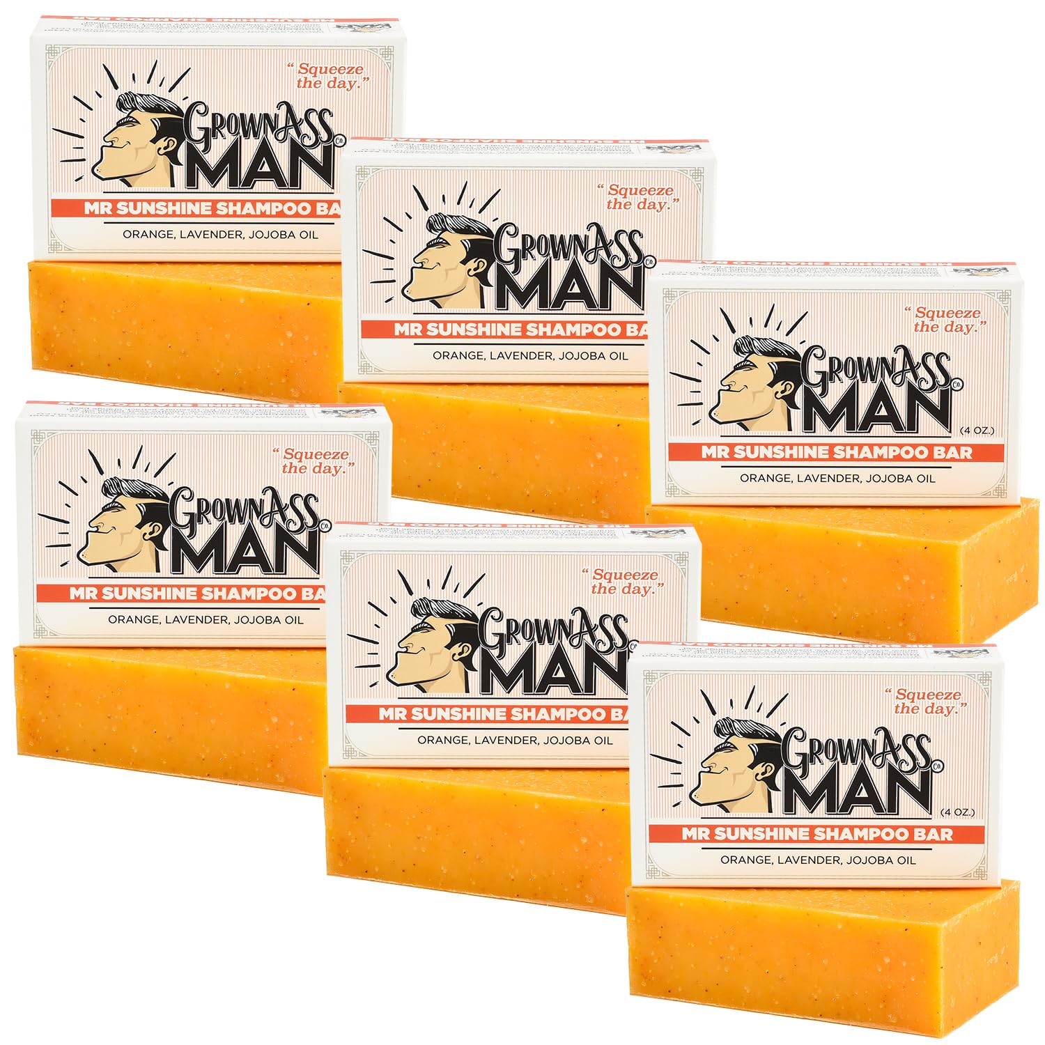 **Natural Solid Shampoo Bar 3-in-1 for Hair, Beard & Body - Plastic-Free, Eco-Friendly, Organic & Vegan (6-Pack, 4oz Each, Mister Sunshine Scent) – Ideal for Travel, Gym & Sustainable Bath Routine**
