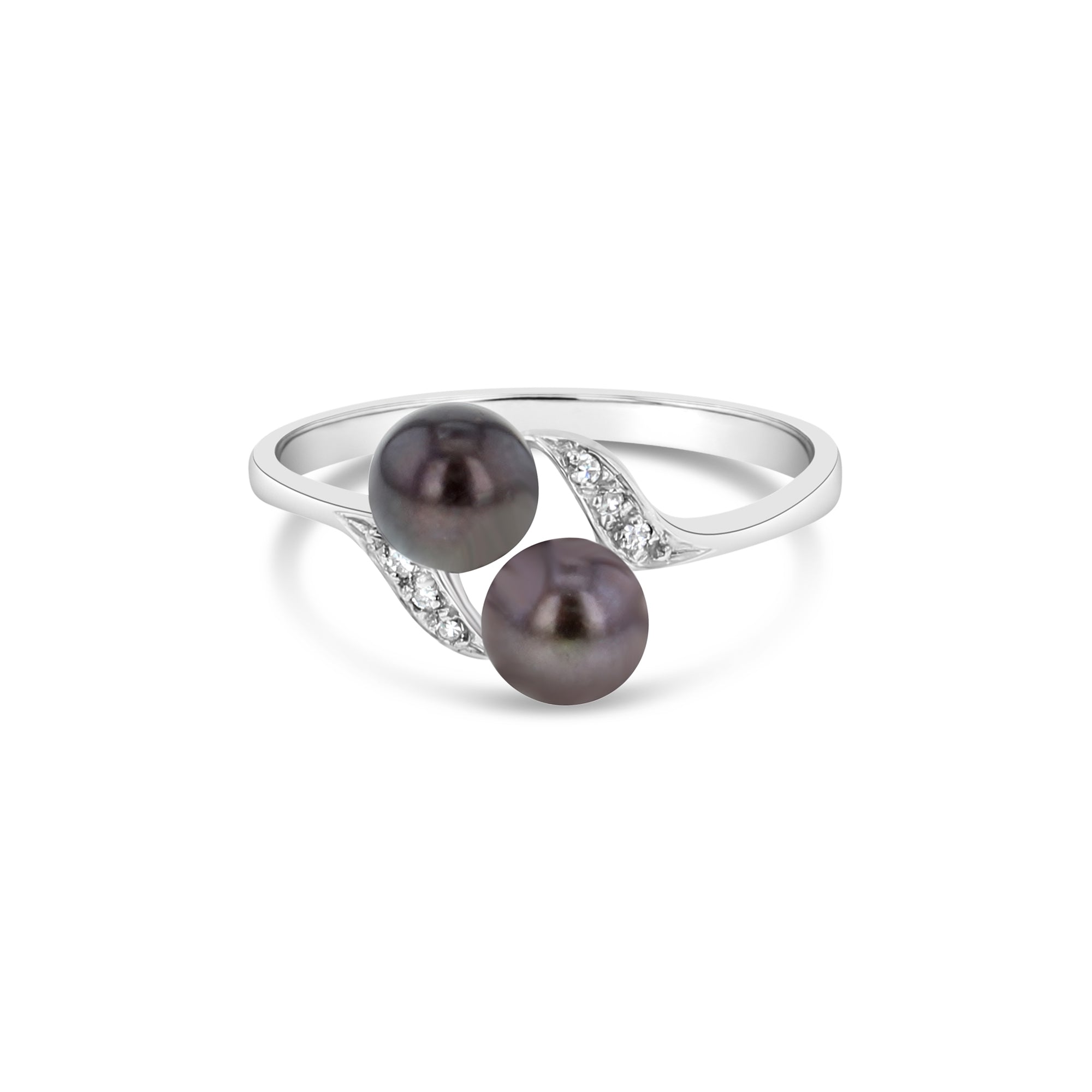 14K White Gold Cultured Black Pearl Diamond Ring for Women - Elegant Bridal, Anniversary, or Evening Wear Jewelry
