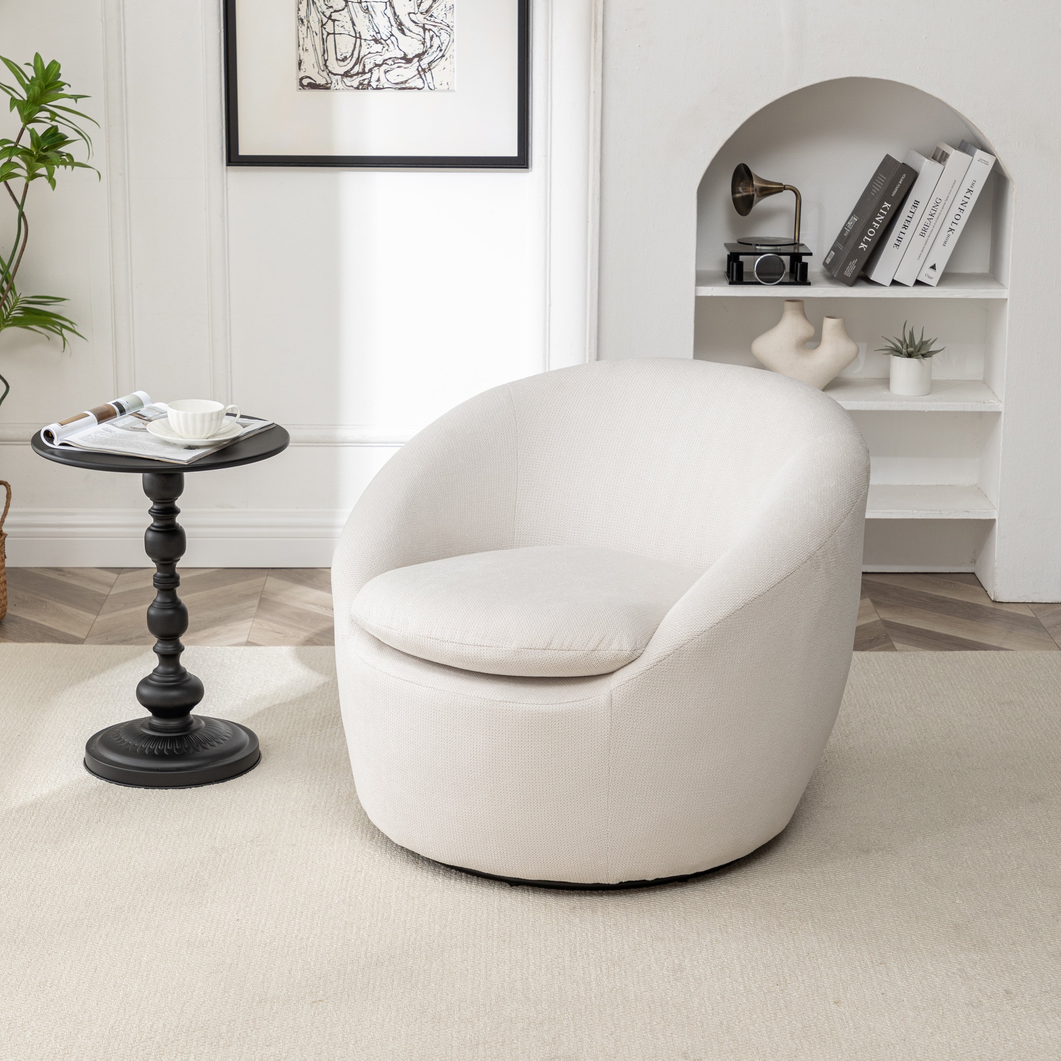 Roundhill Furniture Winnie Modern Barrel Chair - 360° Swivel Accent Chair with Upholstered Seat & Metal Base for Living Room, Bedroom or Office