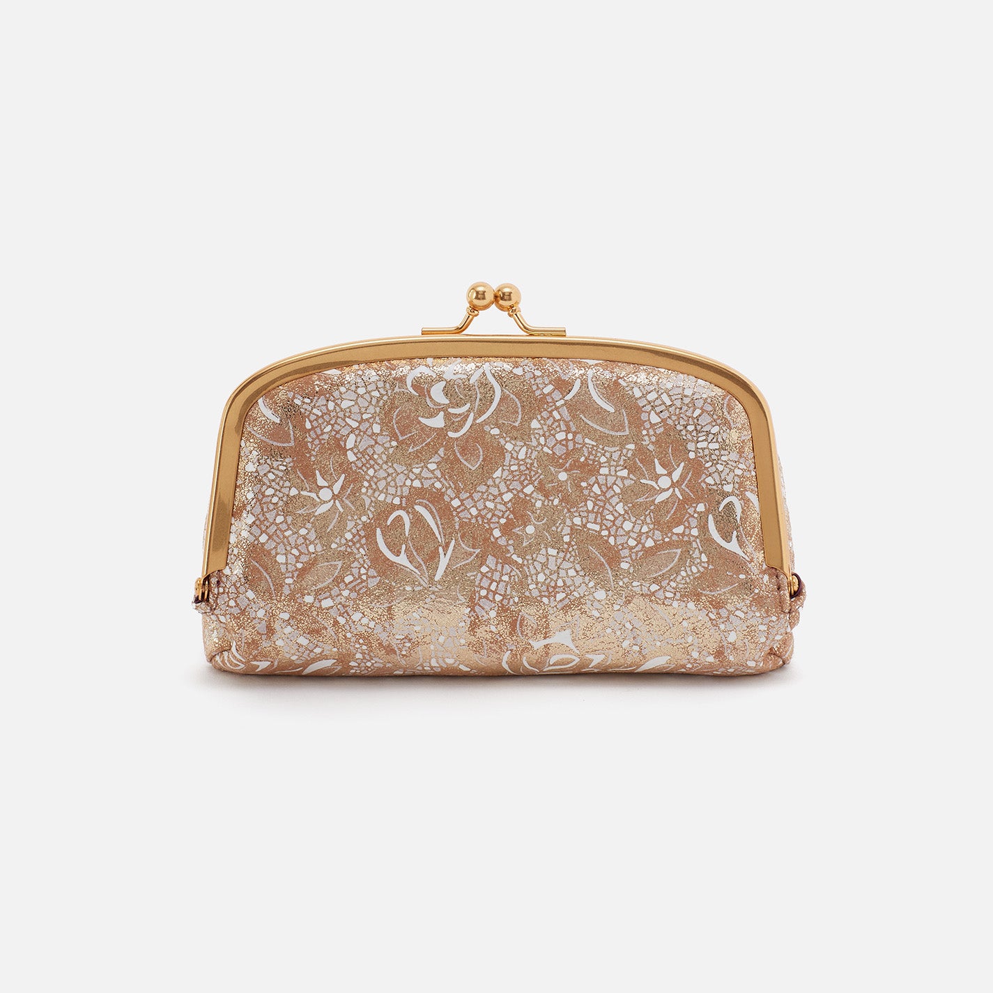 Save Face Frame Pouch in Printed Leather with Gilded Petals - Elegant Women's Wallet for Everyday Use, Travel & Special Occasions