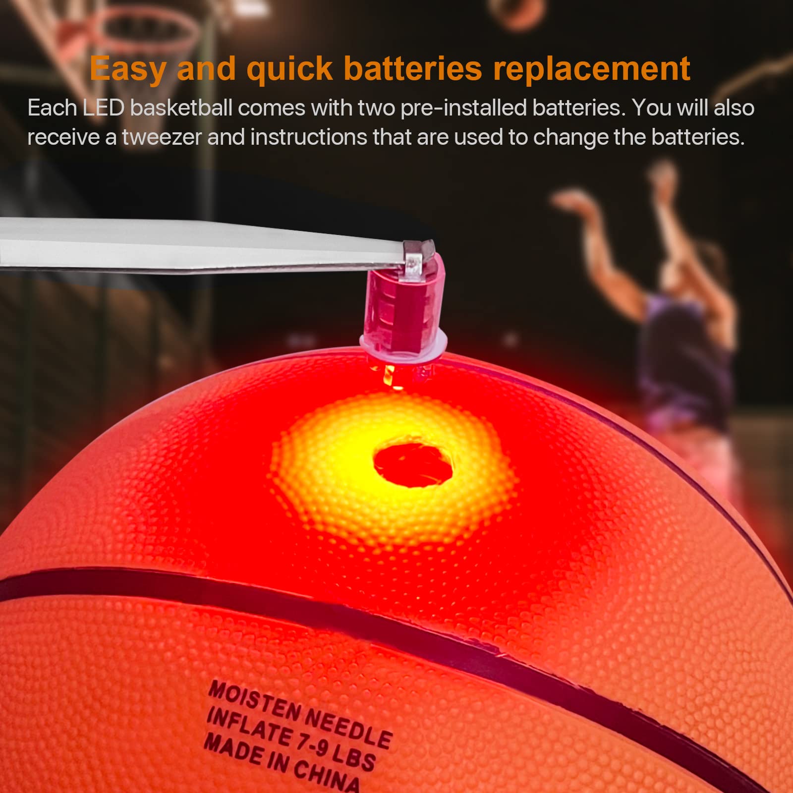 Waybelive LED Light Up Basketball - Size 7, Indoor/Outdoor Basketball with 2 Super Bright LED Lights, Waterproof, Pre-Installed Batteries - Perfect for Night Games, Birthday Gifts for Kids & Teens, Backyard Fun and Camping Activities
